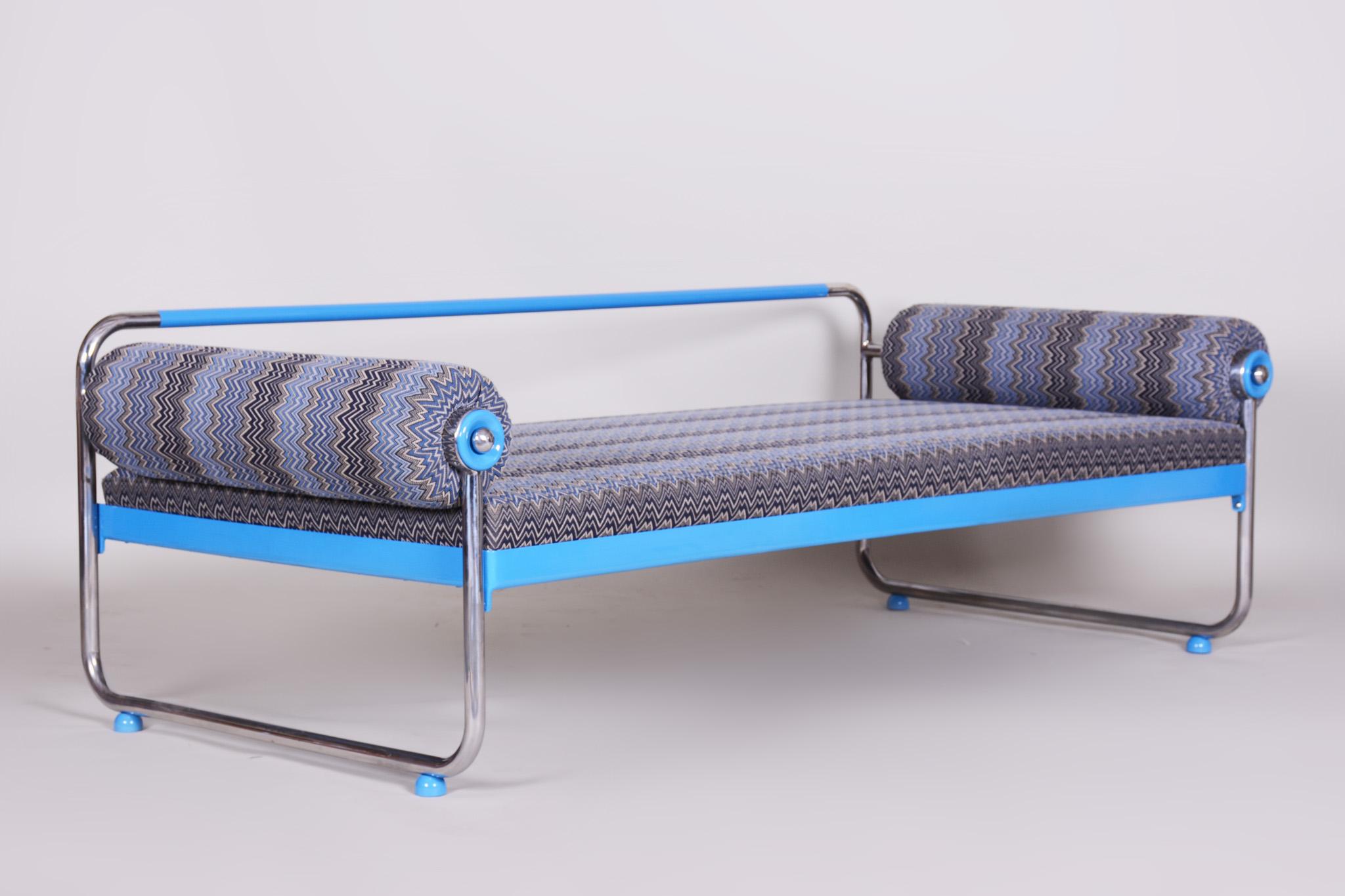 Unique Bauhaus Tubular Chrom Blue Sofa, Germany, 1920s, Perfect Condition 4