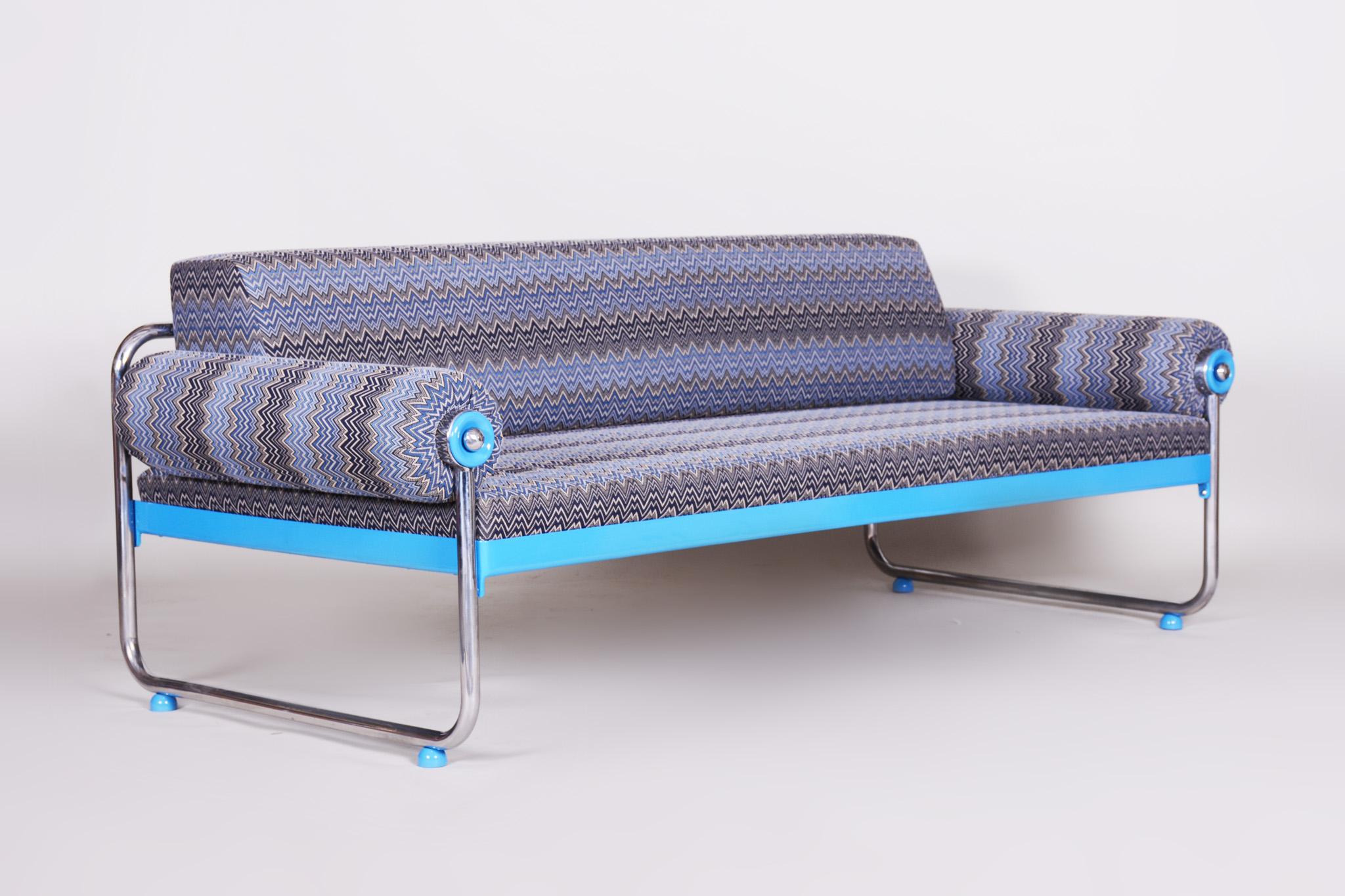 Unique Bauhaus Tubular Chrom Blue Sofa, Germany, 1920s, Perfect Condition 6