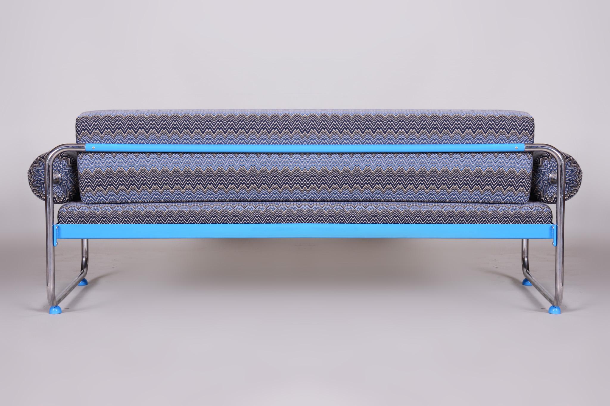 Unique Bauhaus Tubular Chrom Blue Sofa, Germany, 1920s, Perfect Condition 7