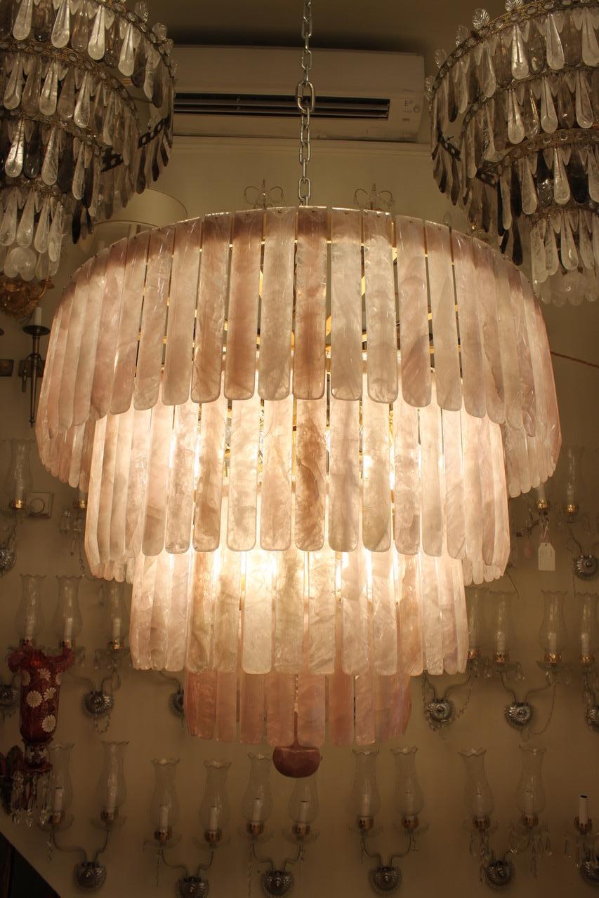 Unique Beautiful Pair of Rose Quartz Rock Crystal Chandeliers In New Condition For Sale In London, GB