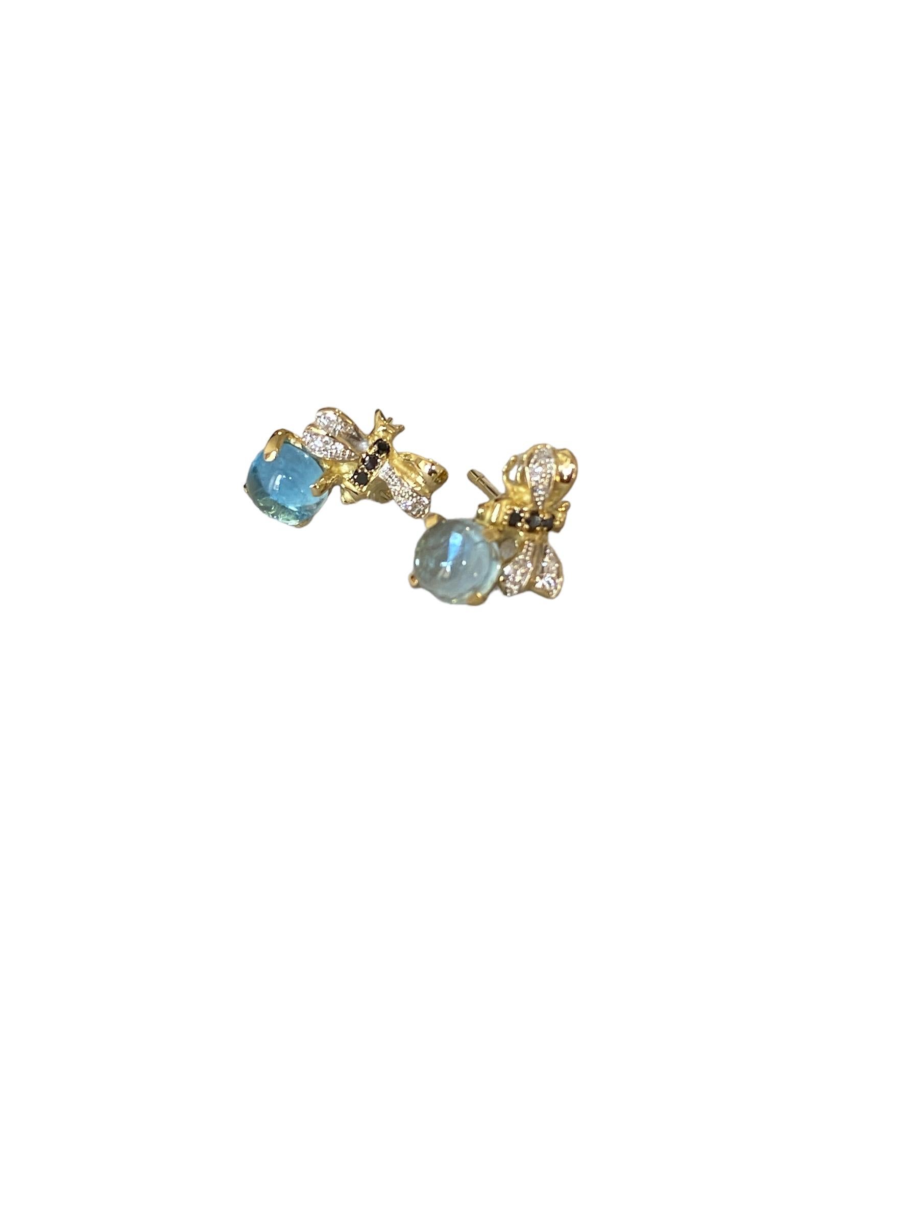 Unique Bee-Shaped Earrings 18k Gold 2.20c Aquamarine Diamond by Rossella Ugolini In New Condition For Sale In Rome, IT