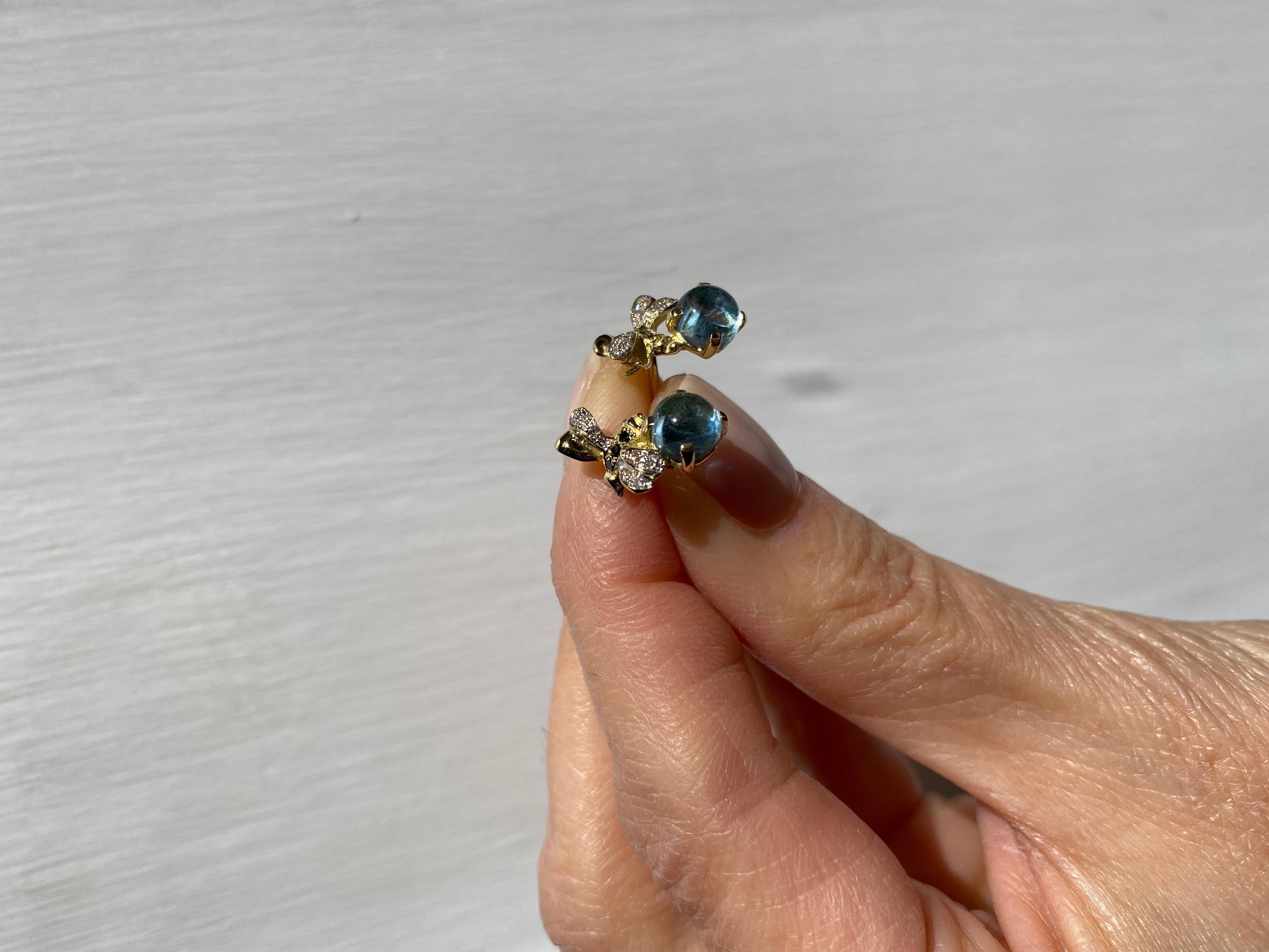Boucles d'oreilles uniques en forme d'abeille Or 18k 2.20c Aigue-marine Diamant par Rossella Ugolini en vente 3