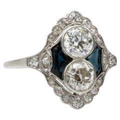 Unique Belle Epoque ring with Old European 1.17ct diamonds and sapphires.