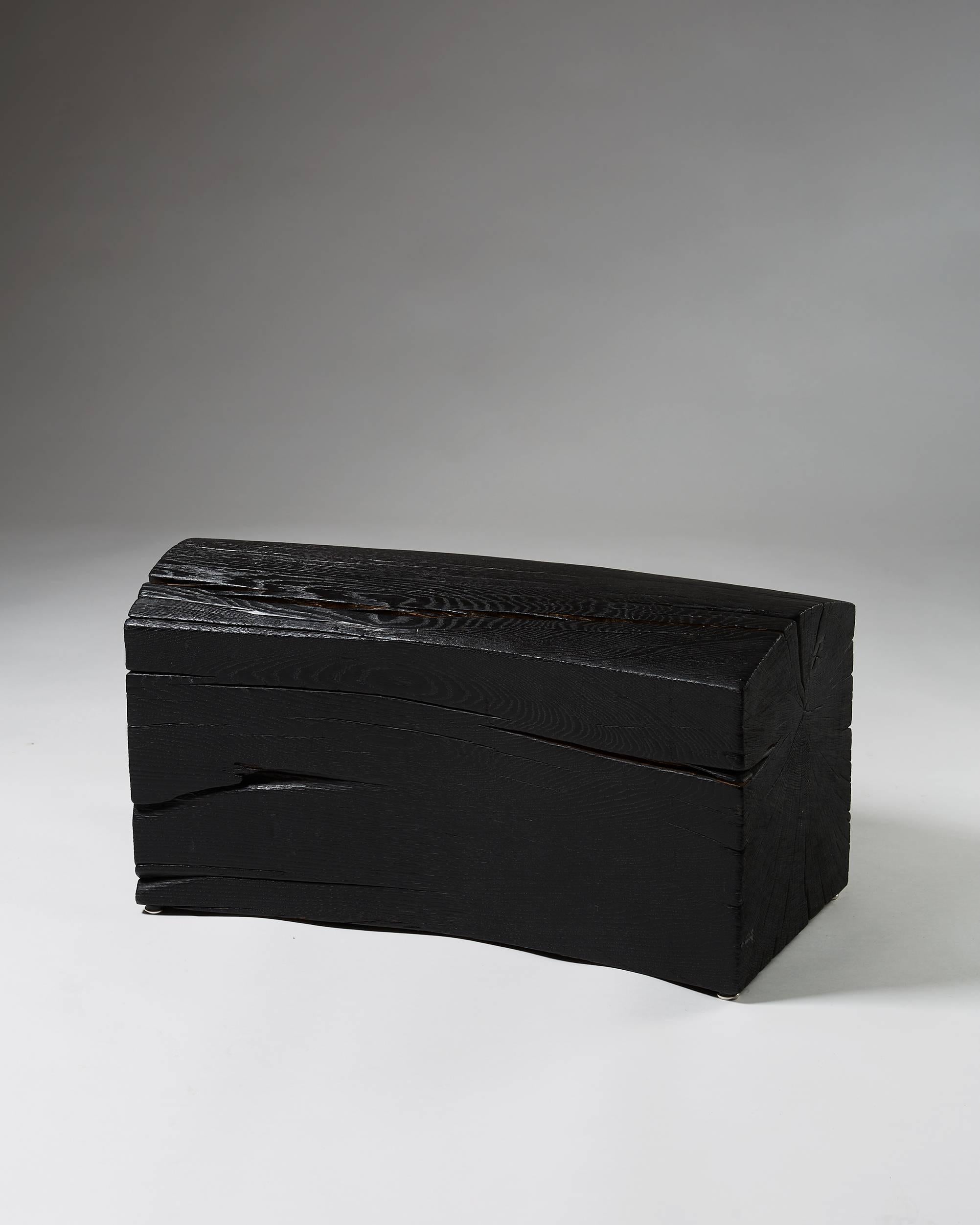 Unique bench ‘Arc’ designed by Per Brandstedt, 
Sweden, 2014. 
Solid blackened oak.

Measures: H: 40 cm/ 1' 4