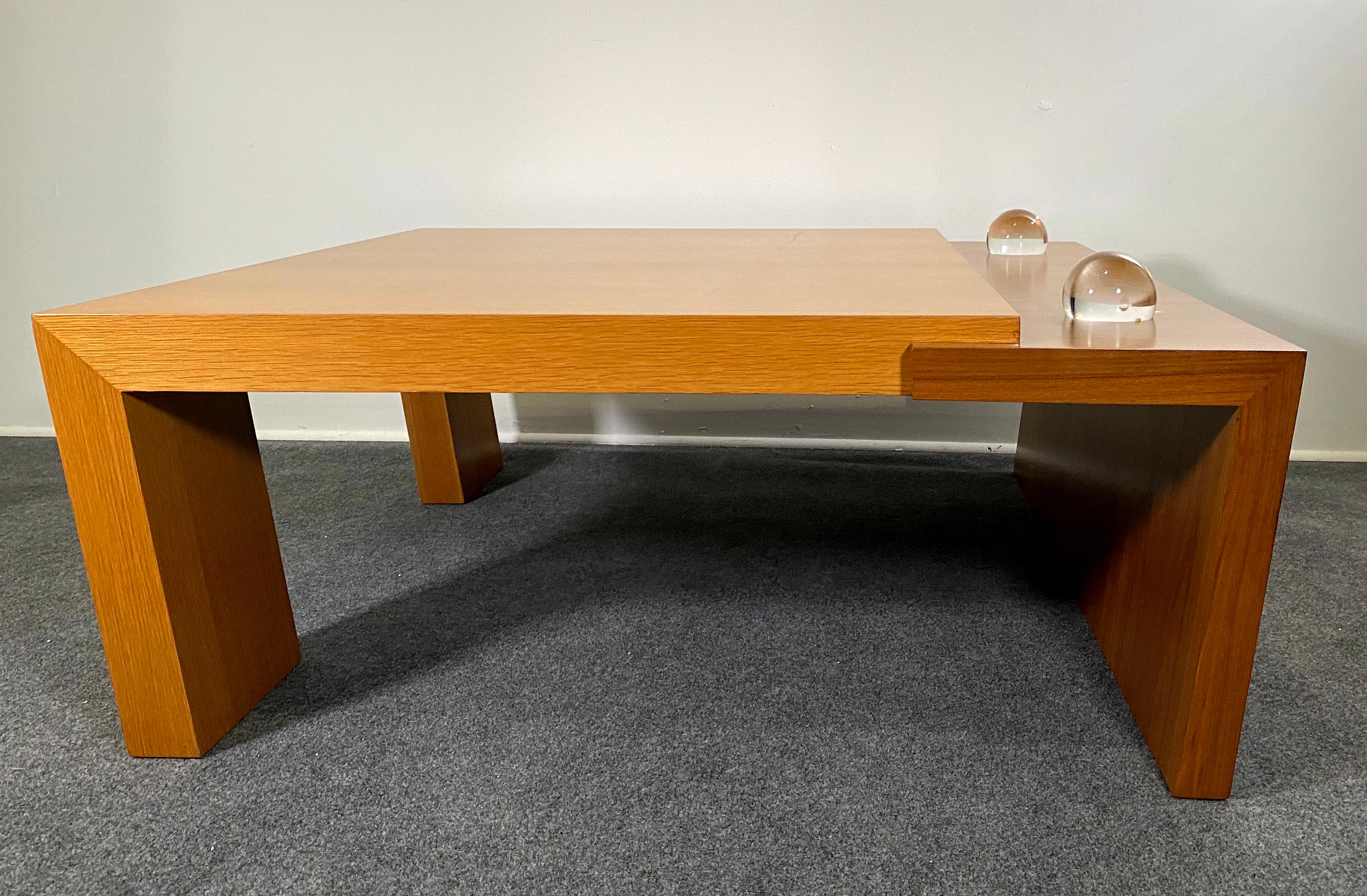 Colombian artist designed bespoke furniture, contemporary walnut and bleached mahogany coffee table with glass spheres.
