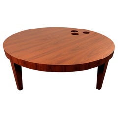 Unique Bespoke American Walnut Round Coffee Table with Round Cutouts
