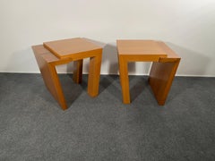 Unique Bespoke Pair Walnut and Bleached Mahogany End Tables, Antonio Fortuna