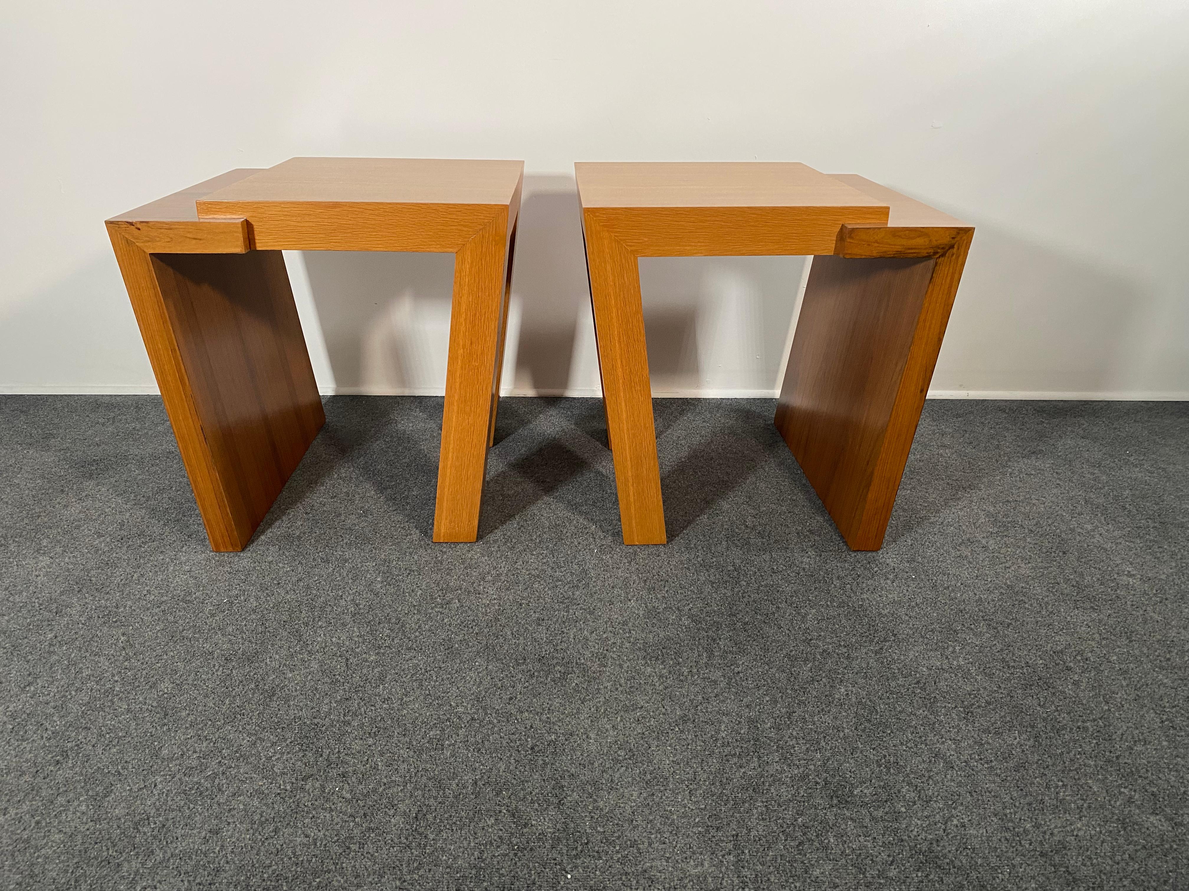 American Unique Bespoke Pair Walnut and Bleached Mahogany End Tables, Antonio Fortuna For Sale