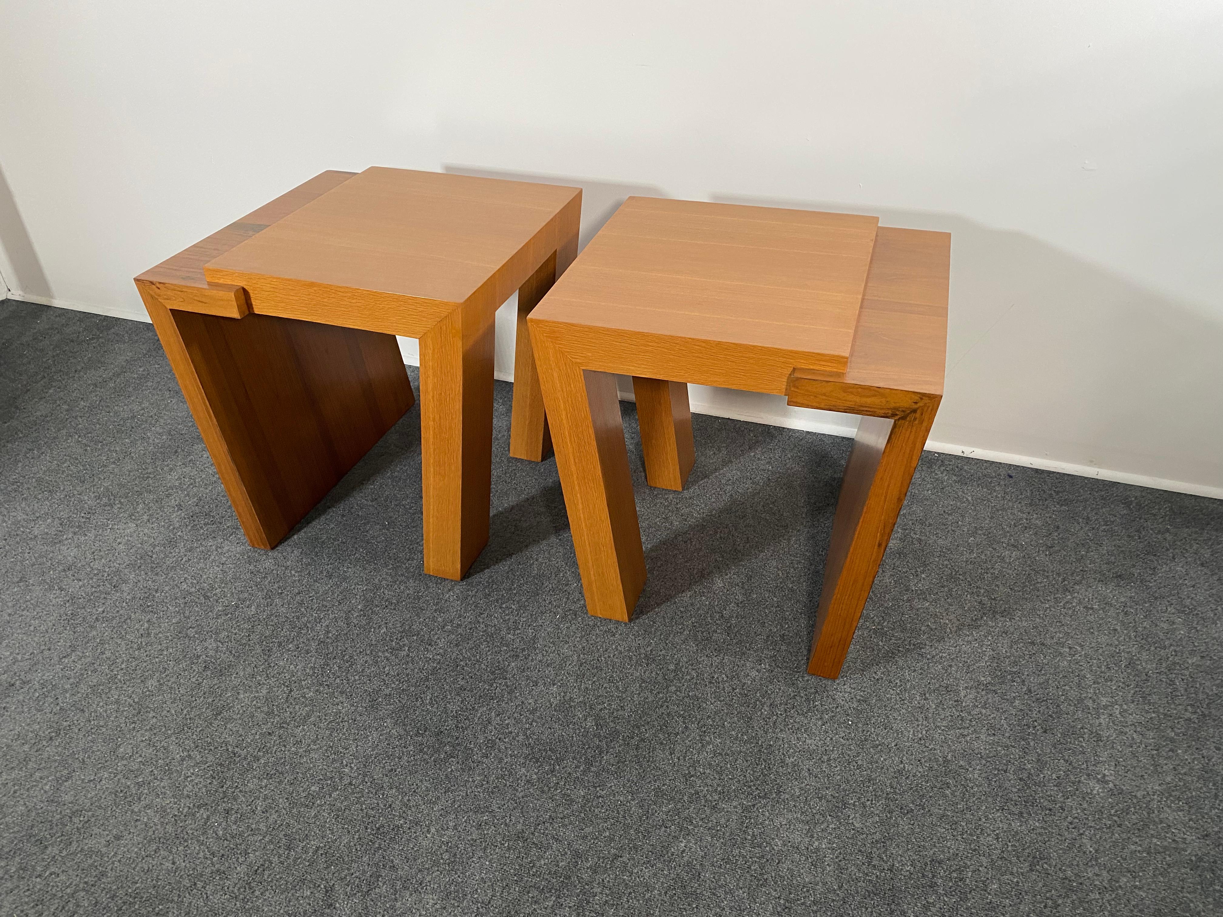 Contemporary Unique Bespoke Pair Walnut and Bleached Mahogany End Tables, Antonio Fortuna For Sale