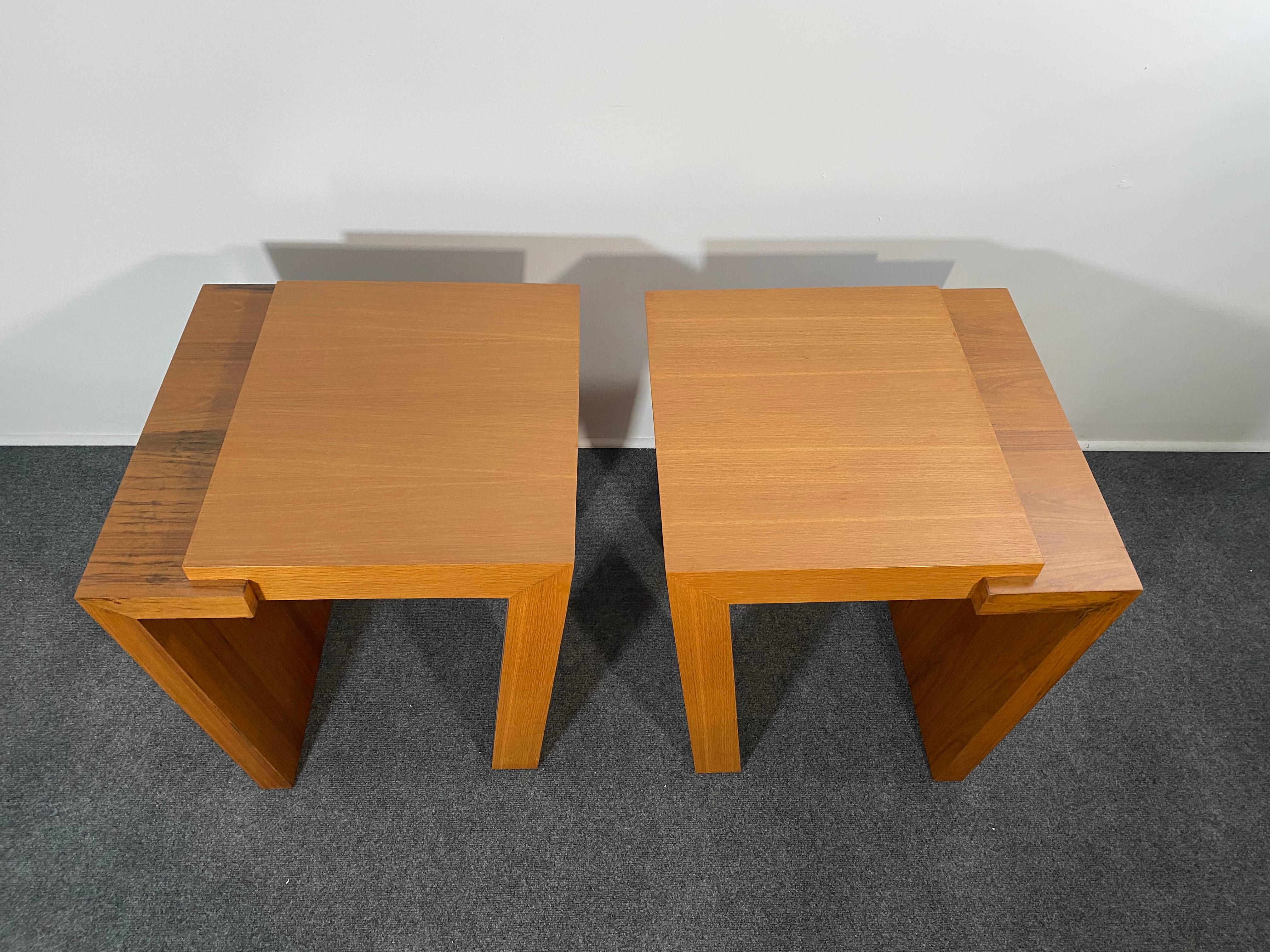 Unique Bespoke Pair Walnut and Bleached Mahogany End Tables, Antonio Fortuna For Sale 1