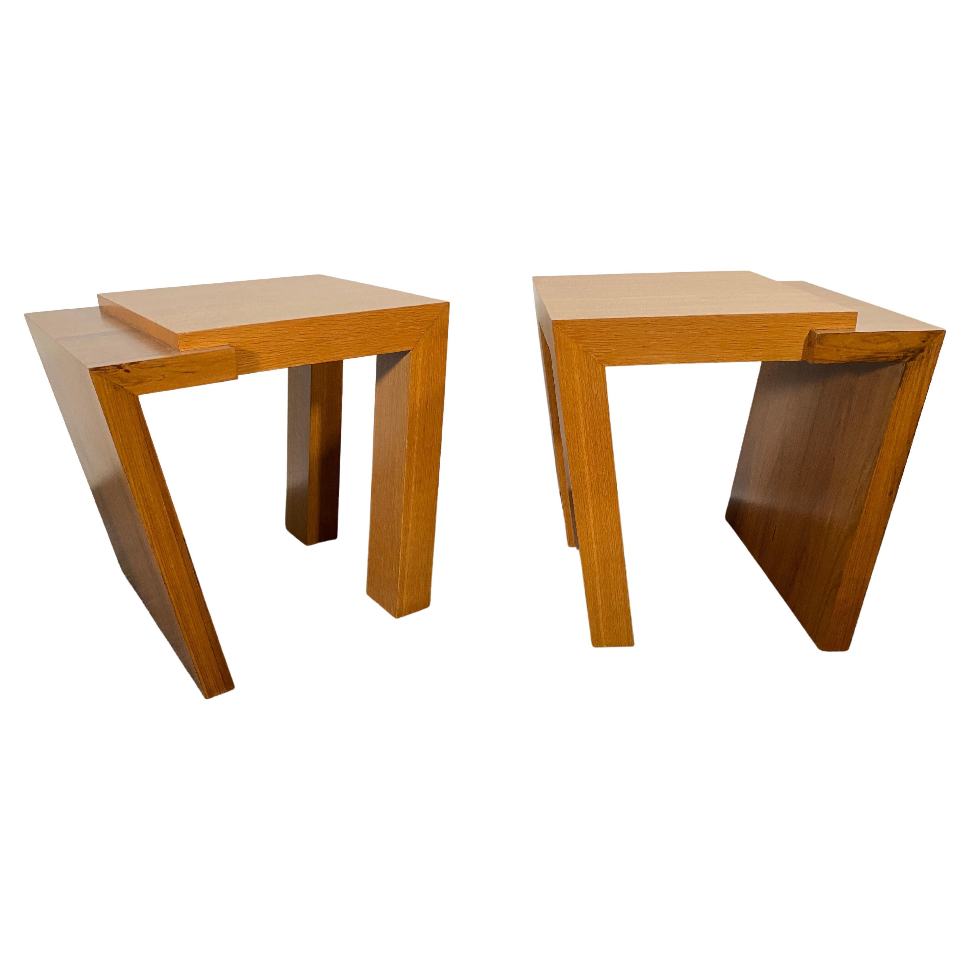 Unique Bespoke Pair Walnut and Bleached Mahogany End Tables, Antonio Fortuna For Sale
