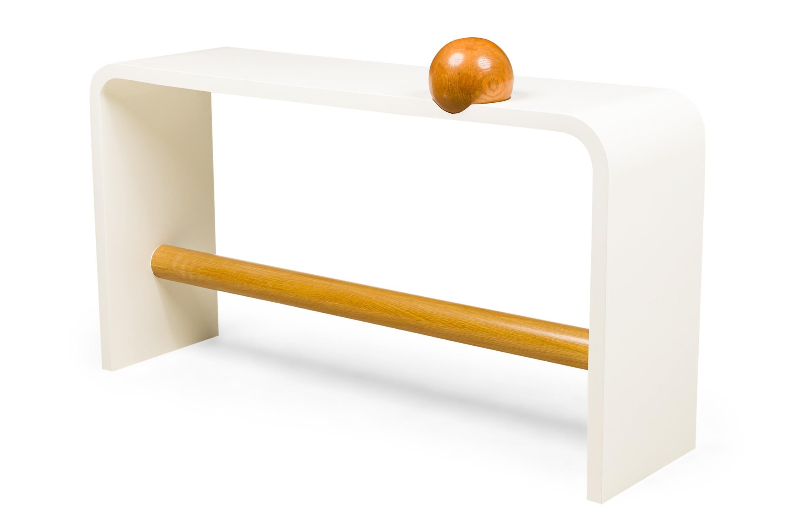 Modern Unique Bespoke White Lacquer Waterfall Edge Console with Sphere, Antonio Fortuna For Sale
