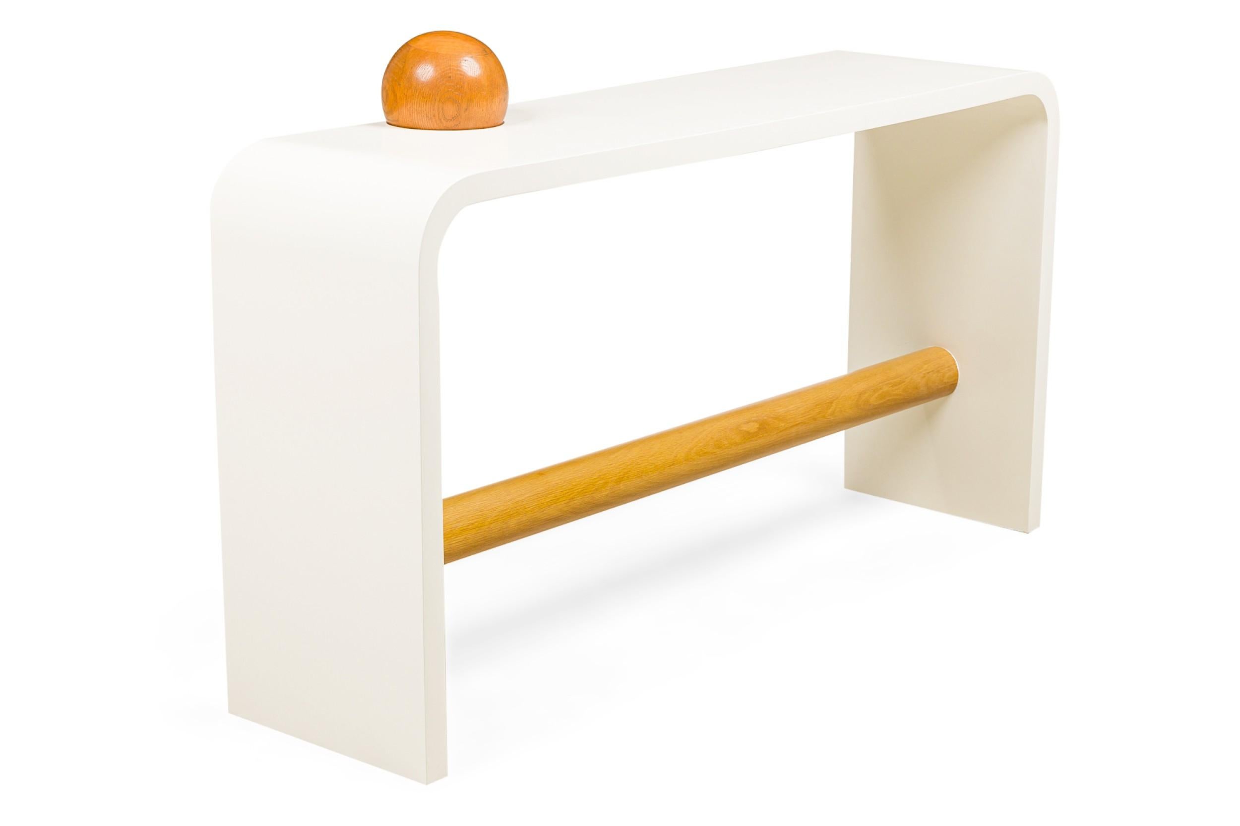 Lacquered Unique Bespoke White Lacquer Waterfall Edge Console with Sphere, Antonio Fortuna For Sale