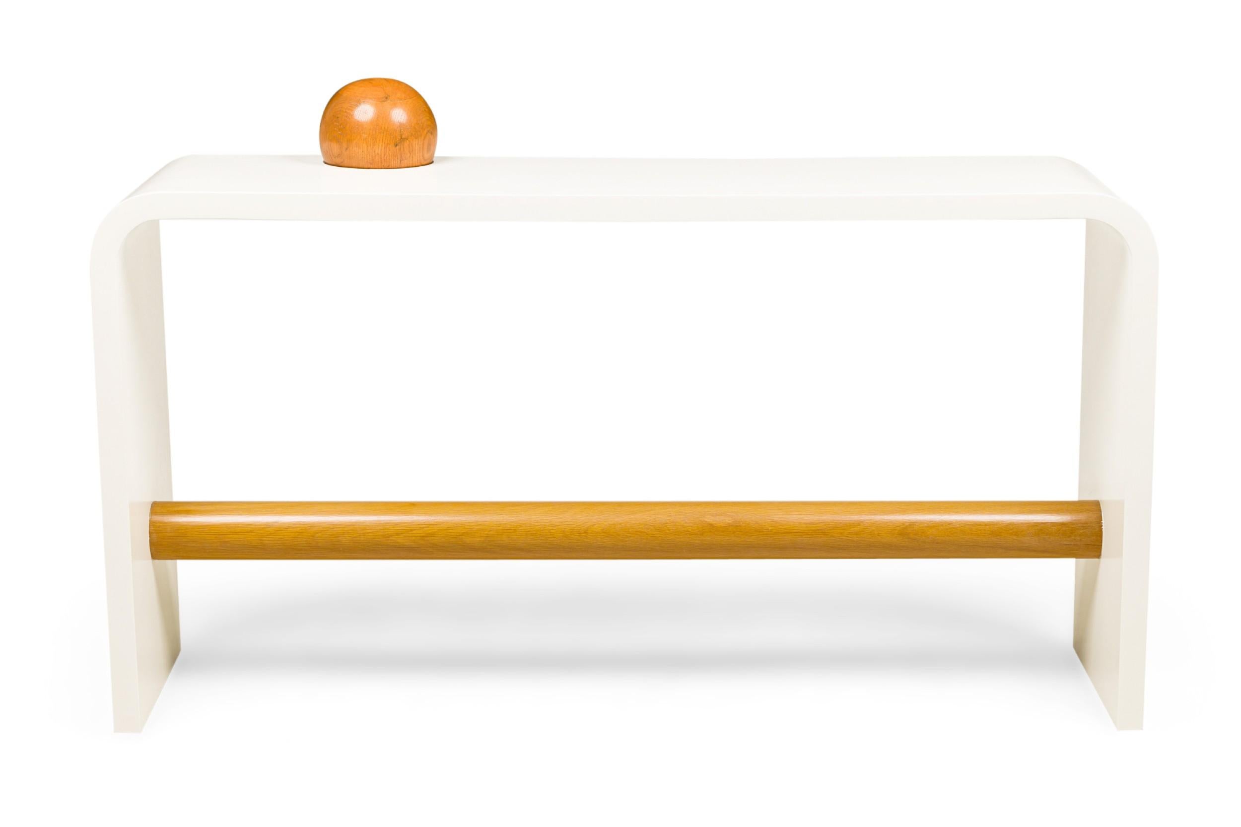 Unique Bespoke White Lacquer Waterfall Edge Console with Sphere, Antonio Fortuna In Good Condition For Sale In Queens, NY