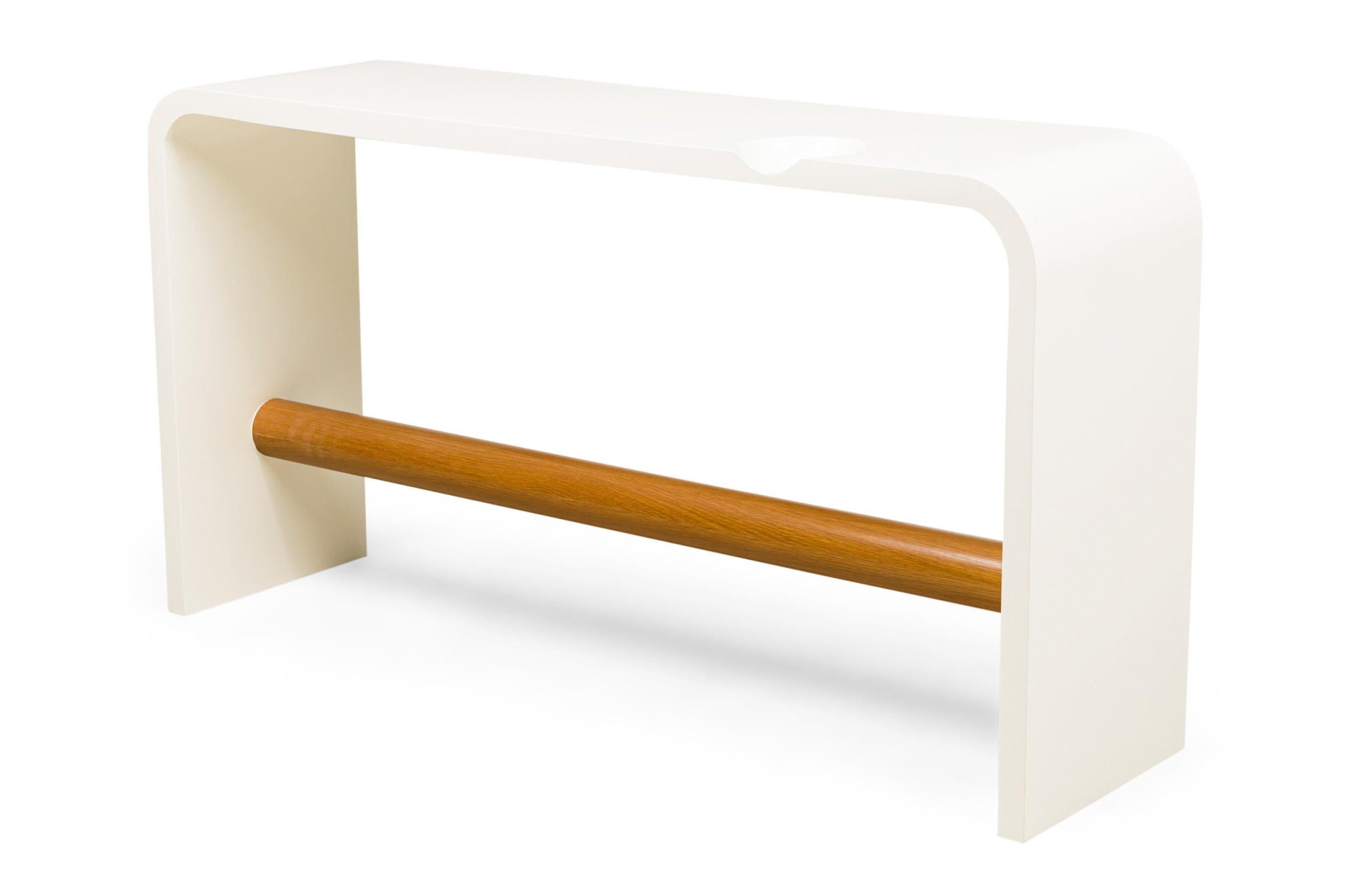 20th Century Unique Bespoke White Lacquer Waterfall Edge Console with Sphere, Antonio Fortuna For Sale