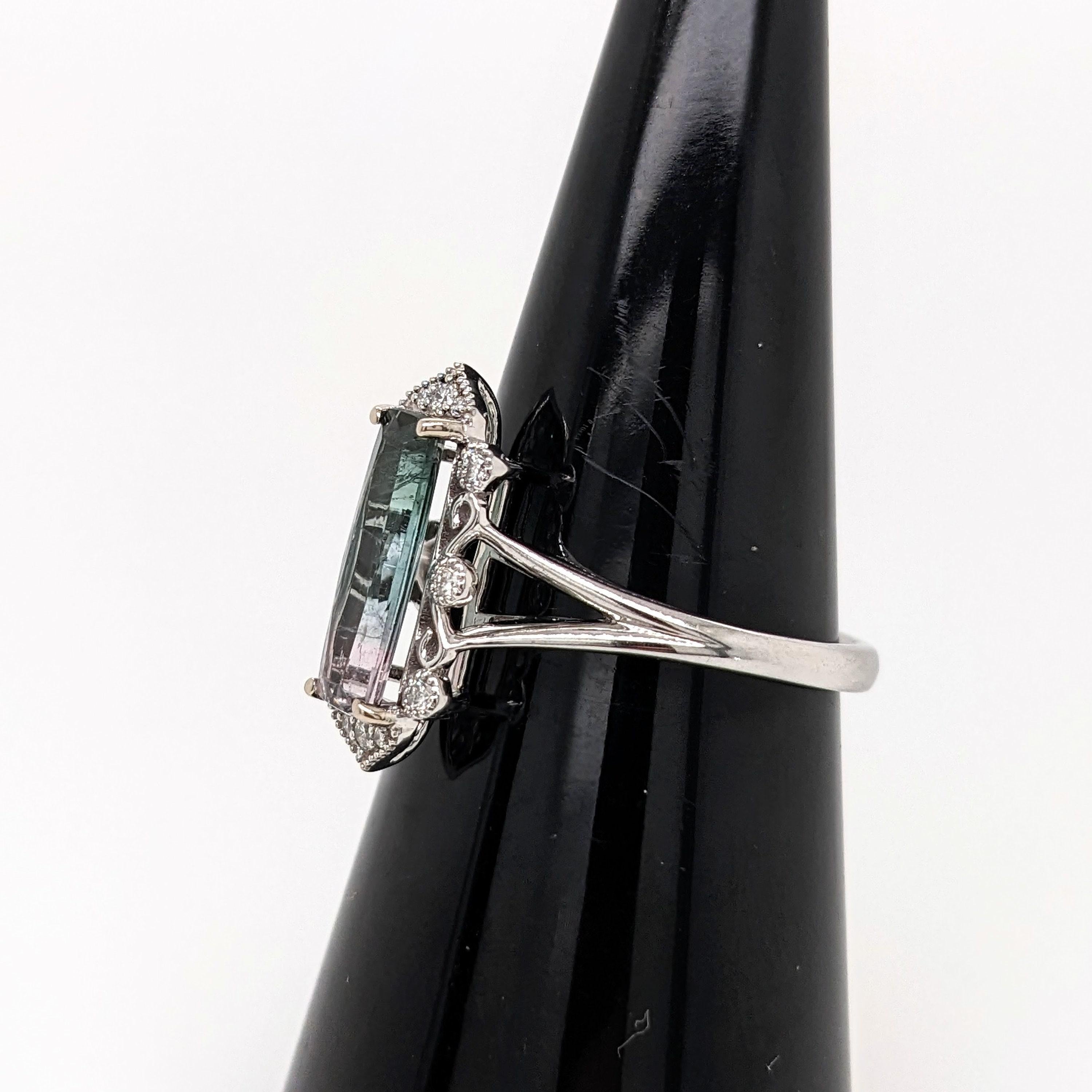 Bi-color Turmalin-Ring mit Steinmetz-Diamanten aus massivem 14K Gold EM 11,5x4,5 mm Damen im Angebot