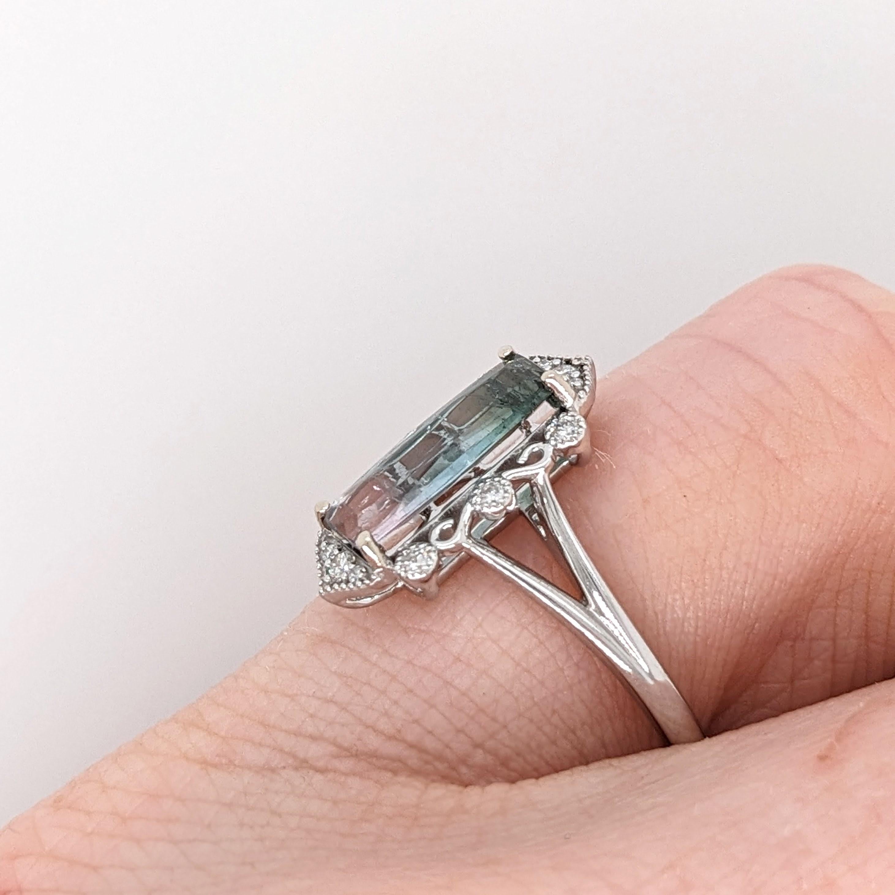 Bi-color Turmalin-Ring mit Steinmetz-Diamanten aus massivem 14K Gold EM 11,5x4,5 mm im Angebot 3