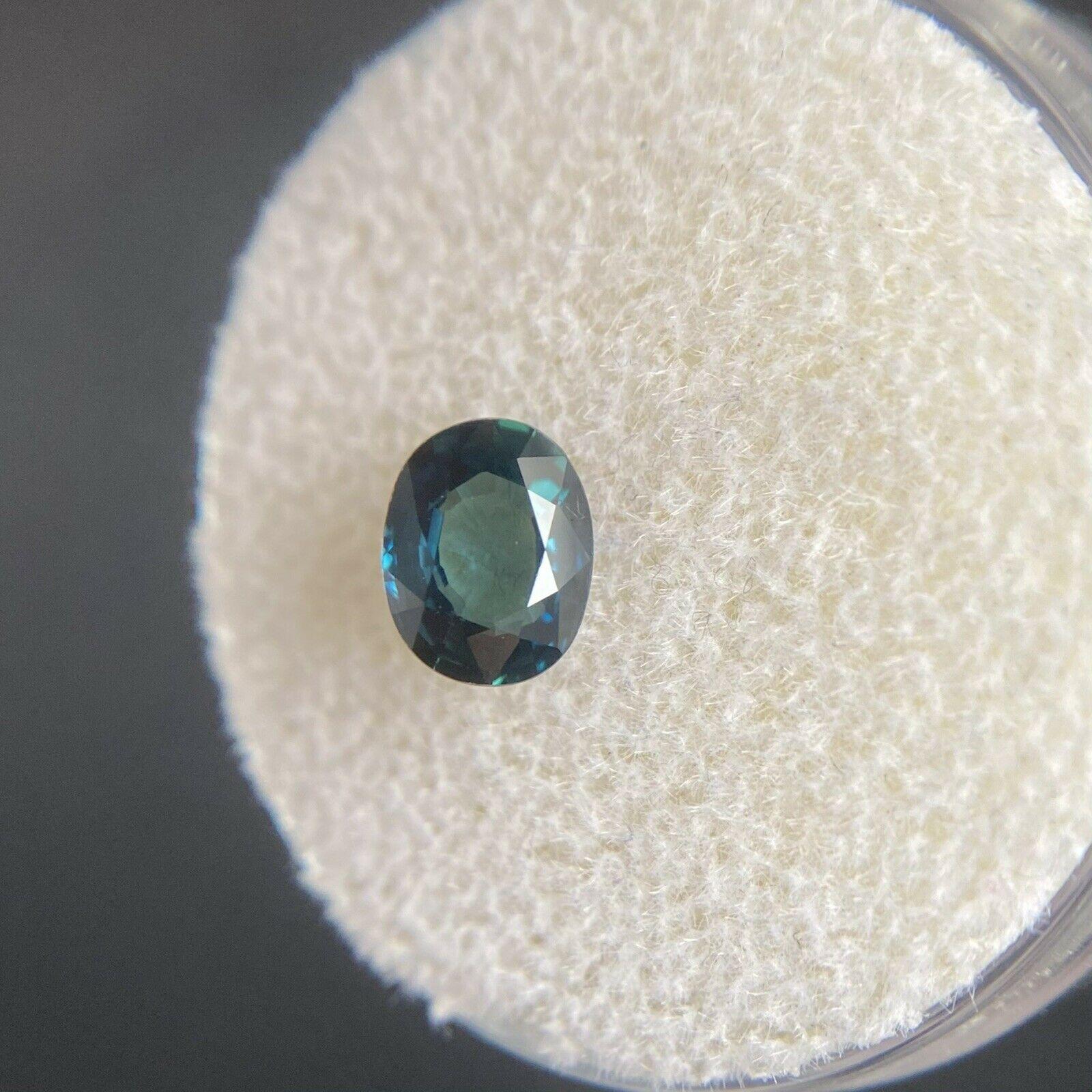 Unique Bi Colour 1.00ct Deep Green Blue Teal Sapphire Oval Cut Loose Gem 6.5x5mm

Greenish Blue Bi Colour Natural Sapphire. 
1.00 carat stone with a beautiful and unique greenish blue colour. Also has a very good oval cut and ideal polish to show
