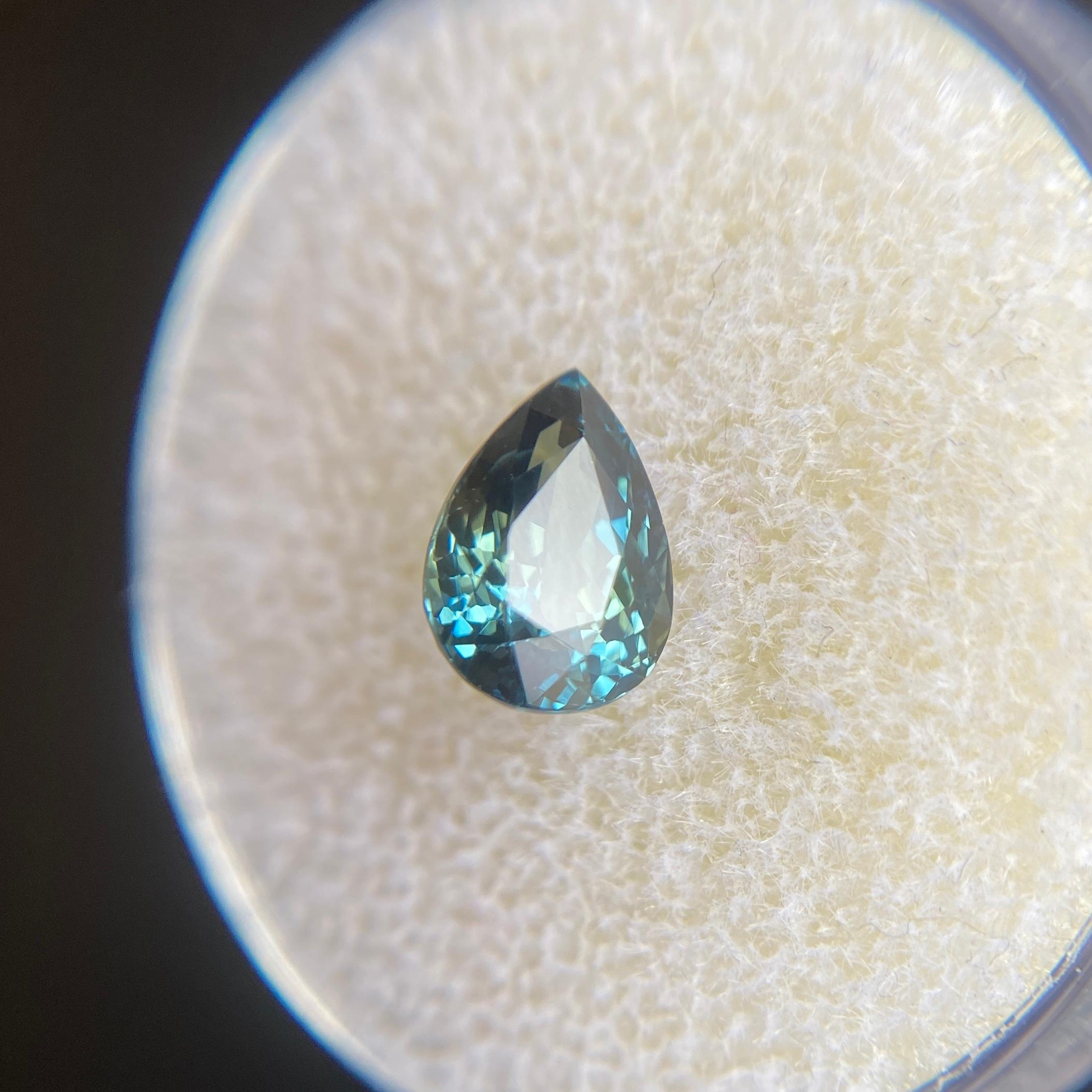 Women's or Men's Unique Bi Colour 1.55ct Green Blue Sapphire Pear Cut Loose Rare Gem