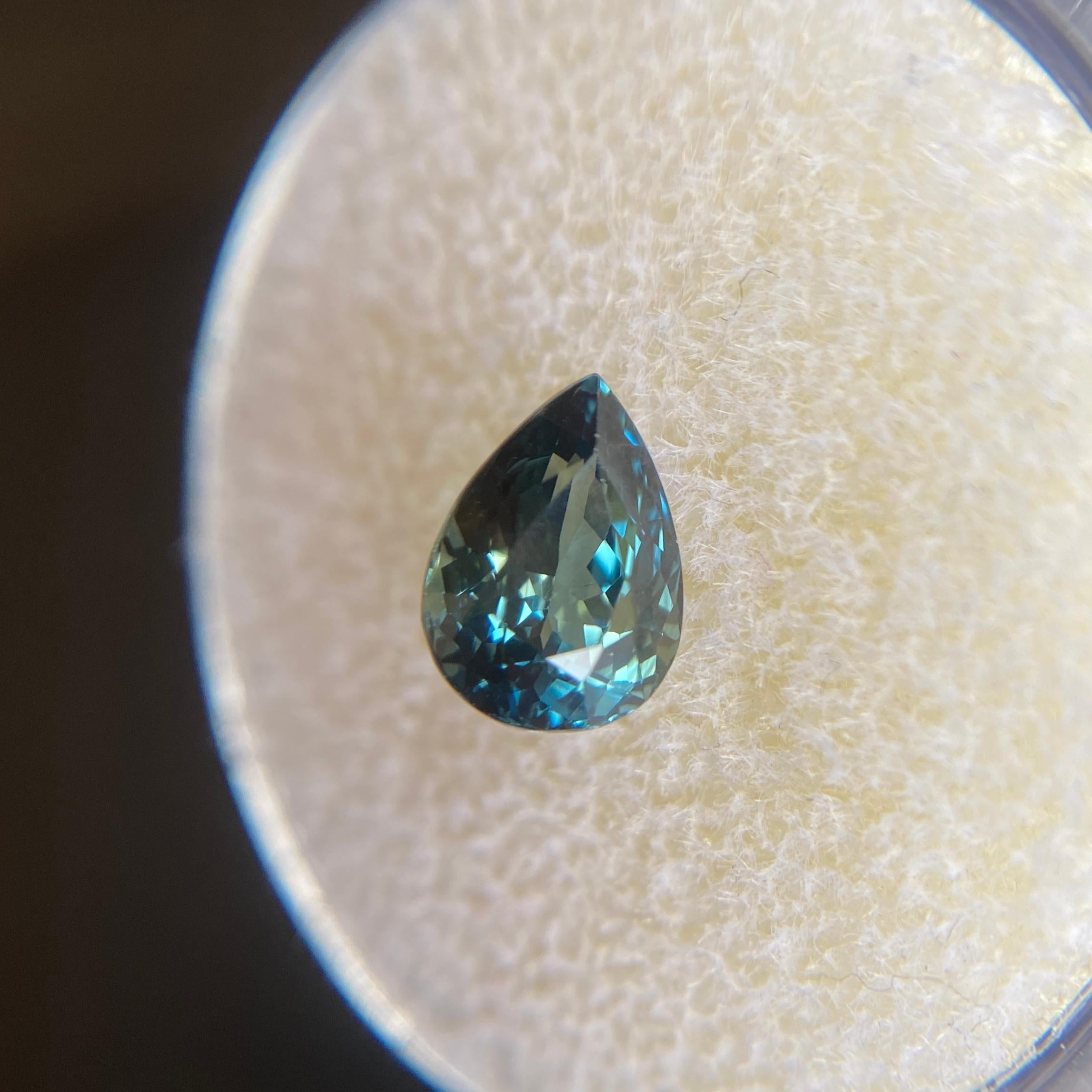 Unique Bi Colour 1.55ct Green Blue Sapphire Pear Cut Loose Rare Gem 3