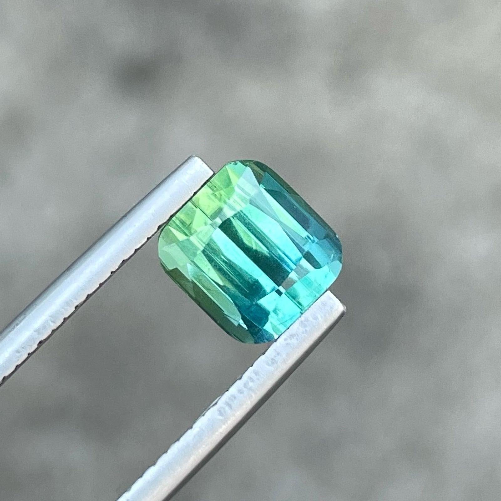 Women's or Men's Unique Bicolor Natural Tourmaline Gemstone 2.55 Carats Cushion Cut For Sale