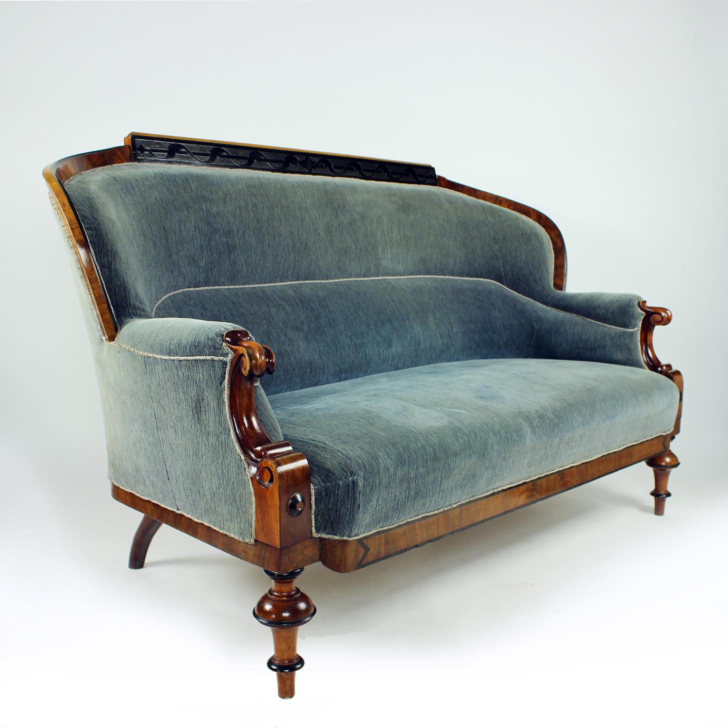 Unique Biedermeier Sofa In Original Fabric And Walnut Veneer, Vienna 1825 For Sale 4