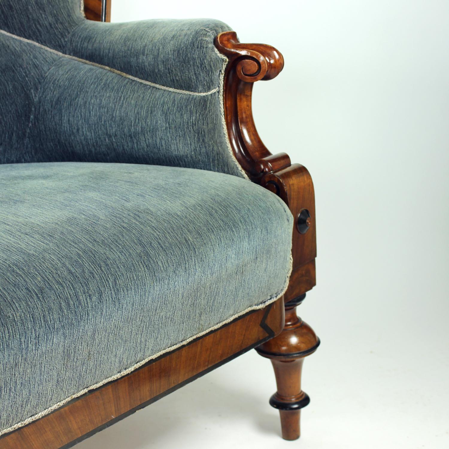 Unique Biedermeier Sofa In Original Fabric And Walnut Veneer, Vienna 1825 For Sale 7
