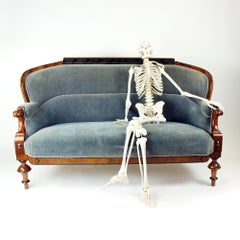 Unique Biedermeier Sofa In Original Fabric And Walnut Veneer, Vienna 1825