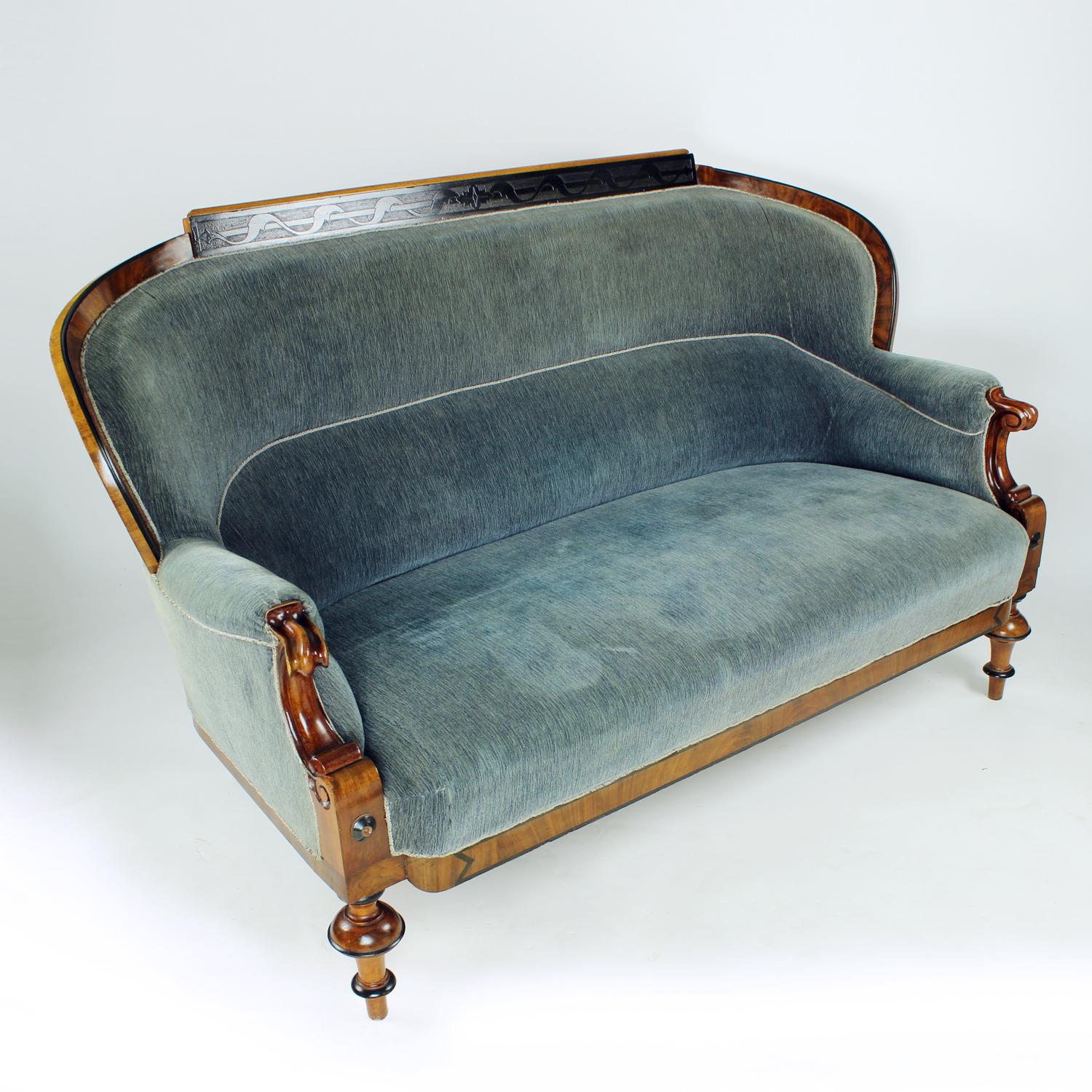 Unique Biedermeier Sofa In Original Fabric And Walnut Veneer, Vienna 1825 For Sale 3
