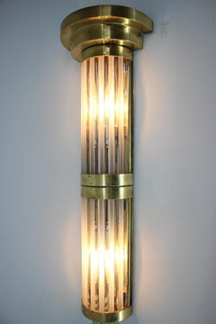Unique Big Art Deco Brass and Glass Wall Lamp, 1930s