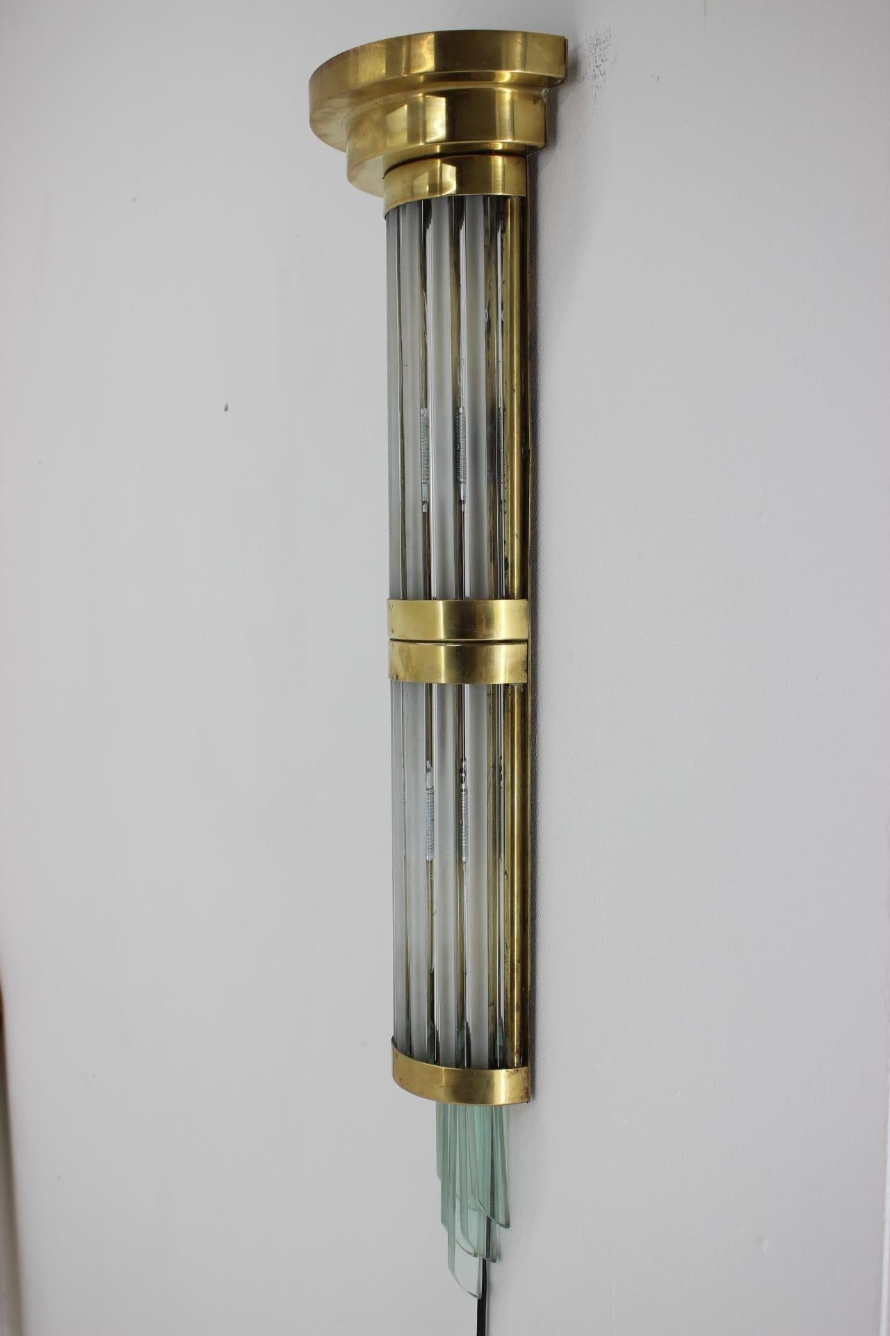 French Unique Big Art Deco Brass and Glass Wall Lamp, 1930s For Sale