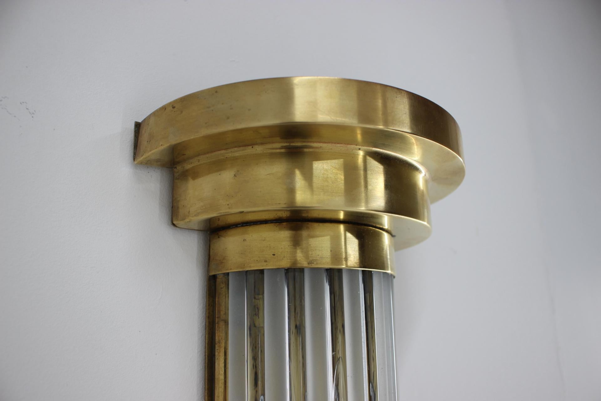 Unique Big Art Deco Brass and Glass Wall Lamp, 1930s For Sale 2