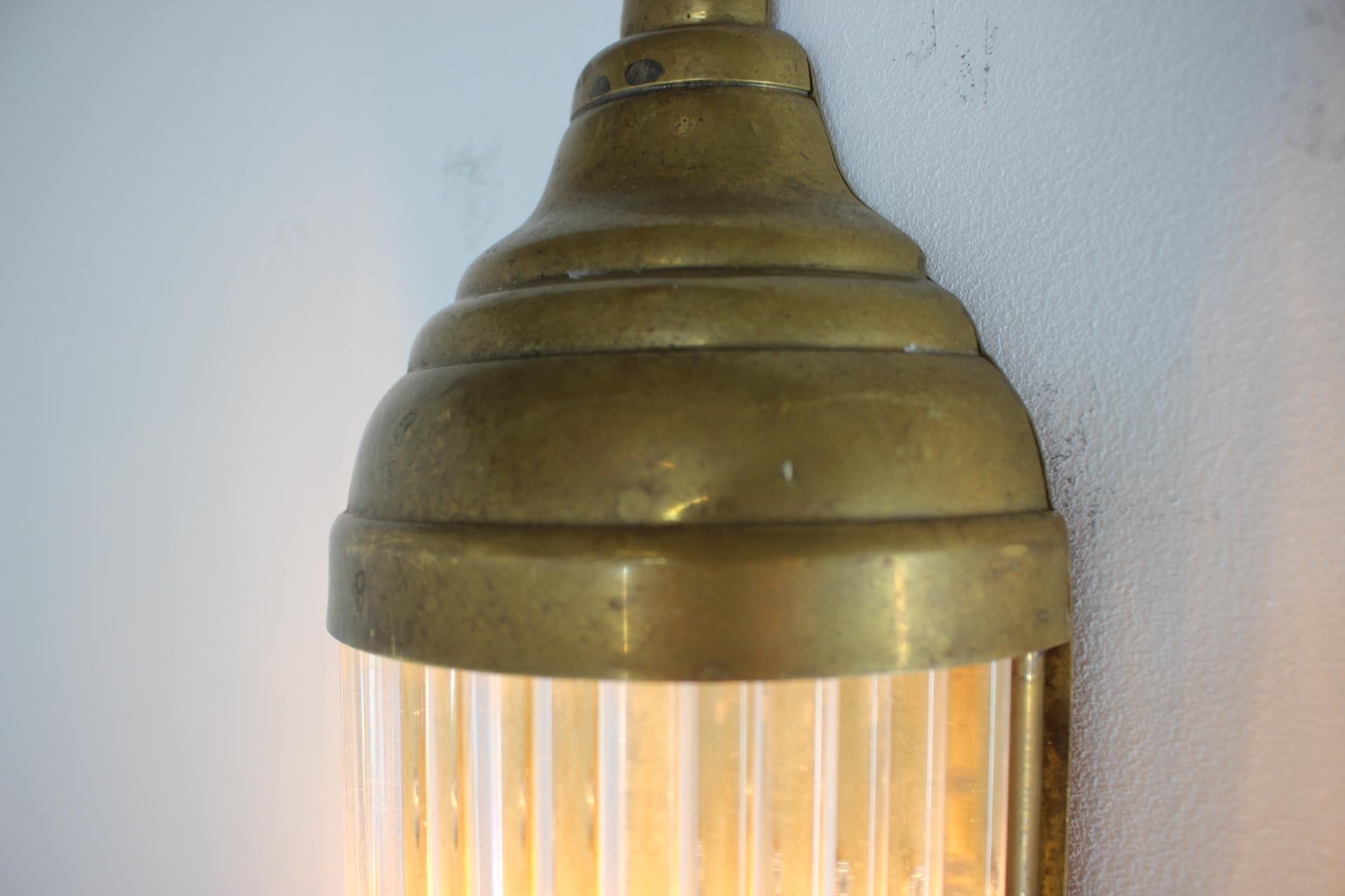 Unique BIG Art Deco Brass and glass Wall or ceiling Lamp/scone - 1930s  In Good Condition In Praha, CZ