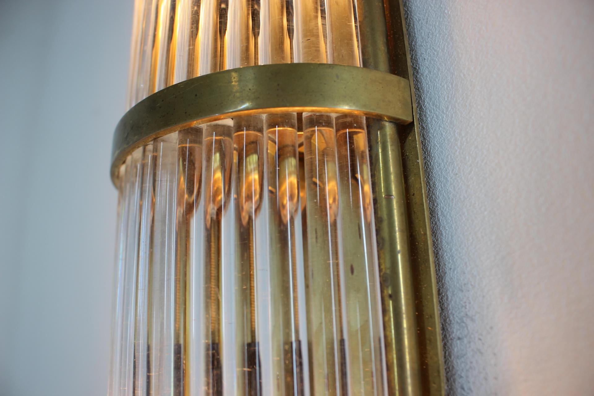 Mid-20th Century Unique BIG Art Deco Brass and glass Wall or ceiling Lamp/scone - 1930s 