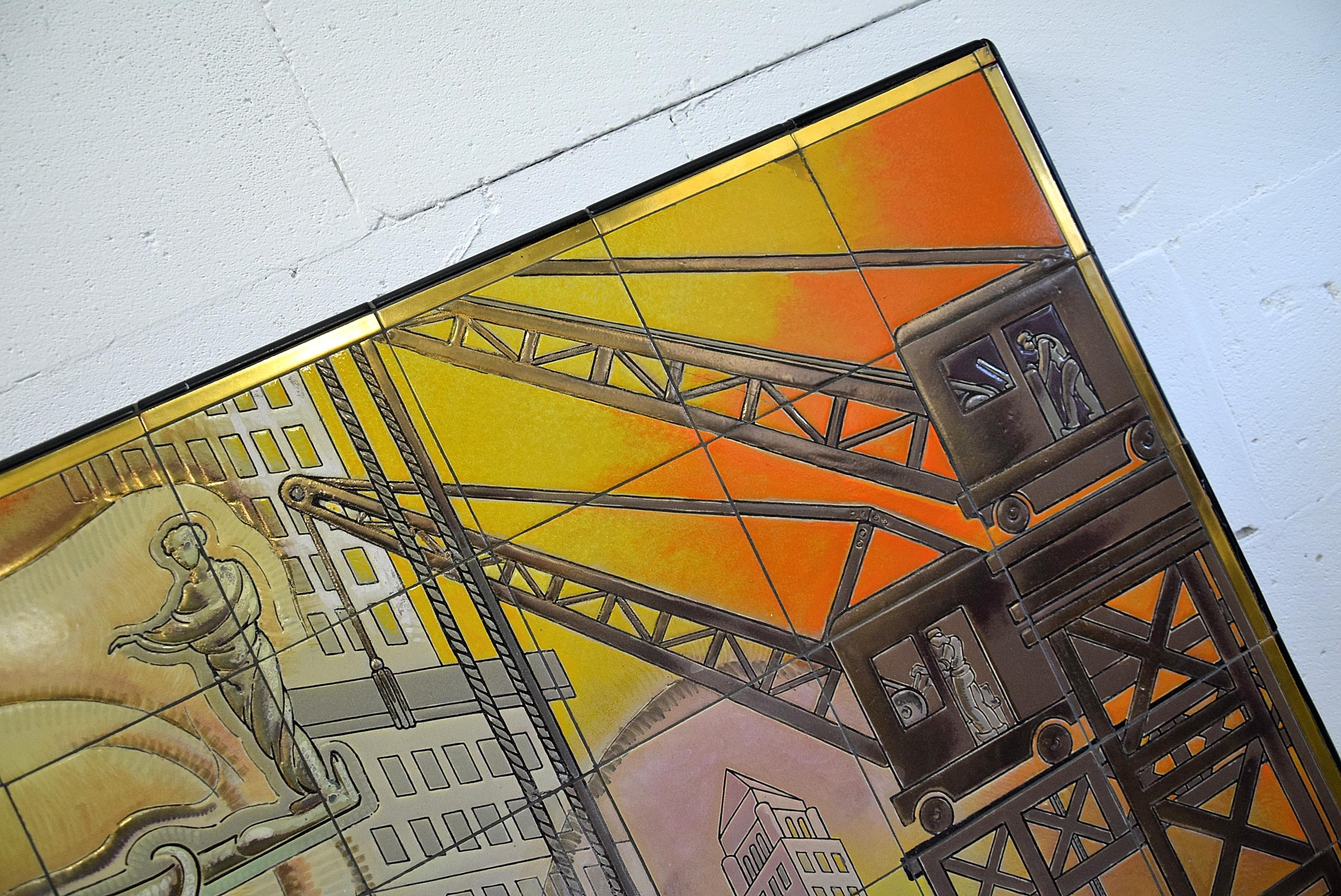 Unique Big MidCentury Modern Ceramic Tiles Art Work by Joseph Roelants