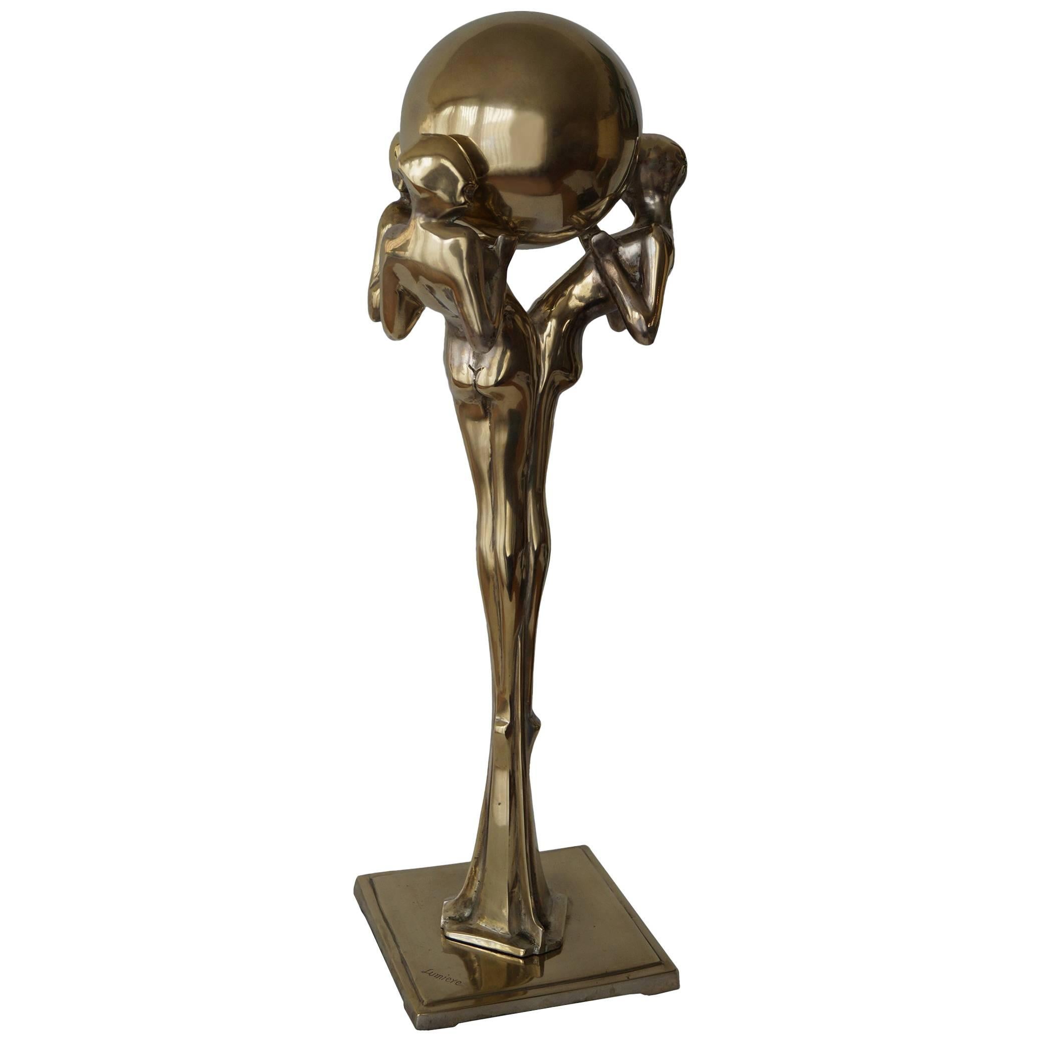 Unique Big Silvered Bronze Art Deco Statue, Belgium, Early 20th Century For Sale