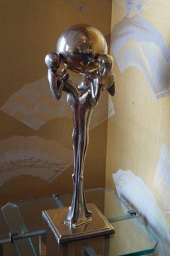 Unique Big Silvered Bronze Art Deco Statue, Belgium, Early 20th Century