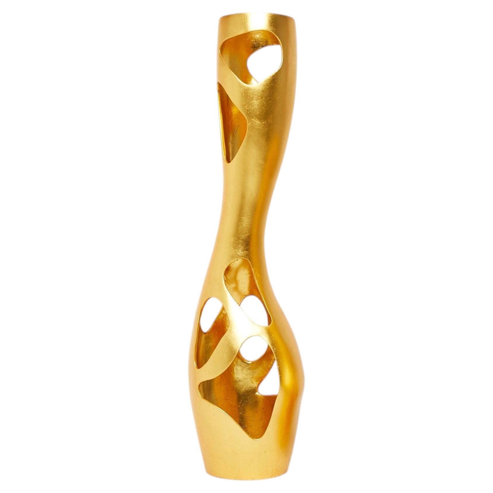 Unique Big Tall Bronze Gold Leaf Vase "THIS IS NOT A VASE" By Reda Amalou Design For Sale