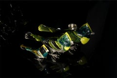 Unique Bird Set, Ceramic and White Metal by Estudio Guerrero