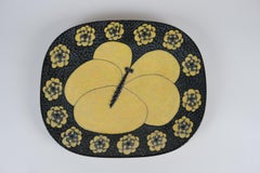 Unique Birger Kaipiainen Decorative Dish, Yellow Butterfly & Blooms, Arabia 1980