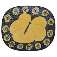 Unique Birger Kaipiainen Decorative Dish, Yellow Butterfly & Blooms, Arabia 1980