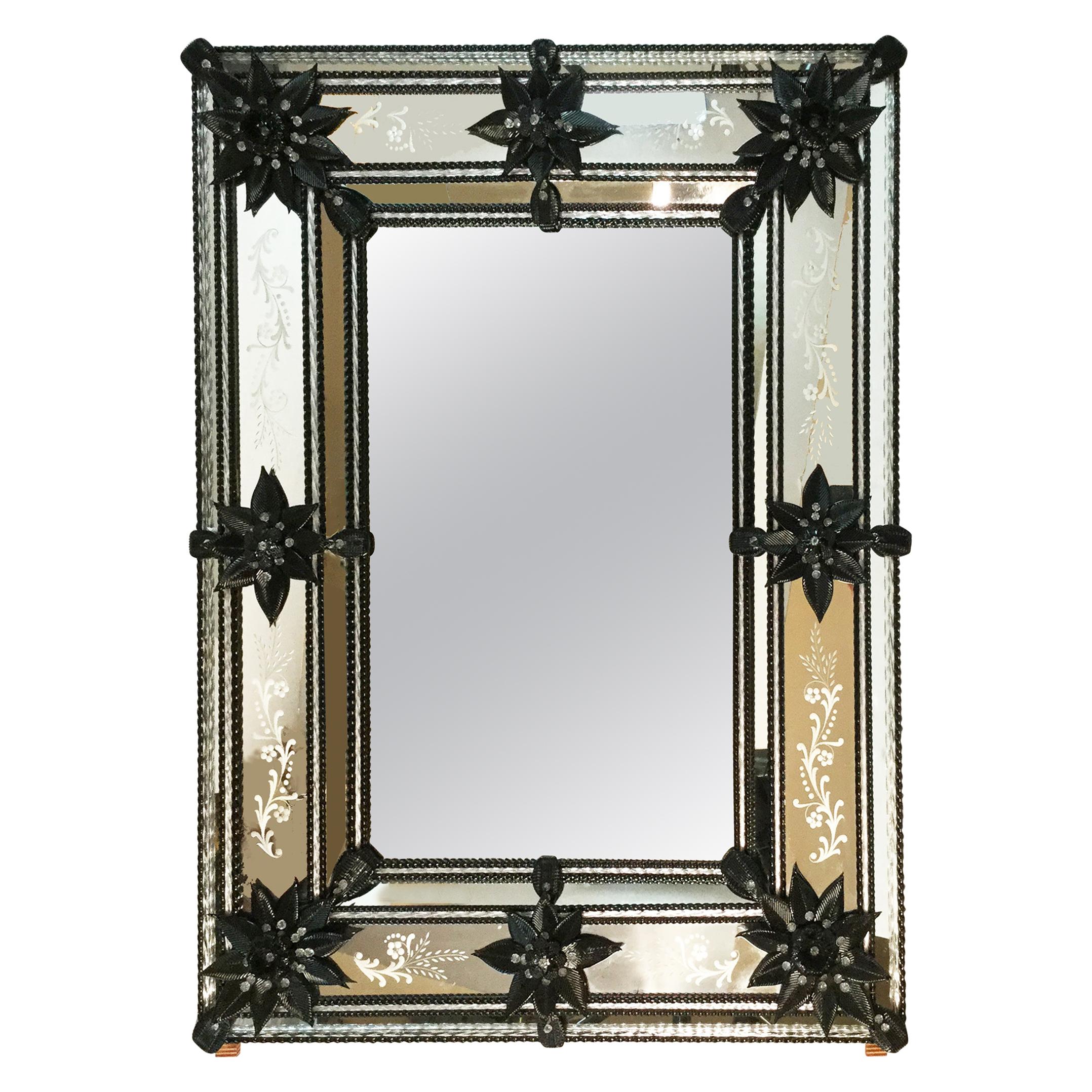 Unique Black Accented Venetian Mirror