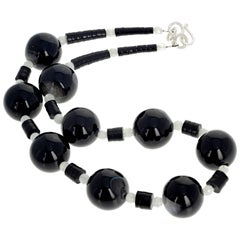 AJD Sophisticated Elegant 17.5" Black Agate, Jet & Moonstone Necklace 
