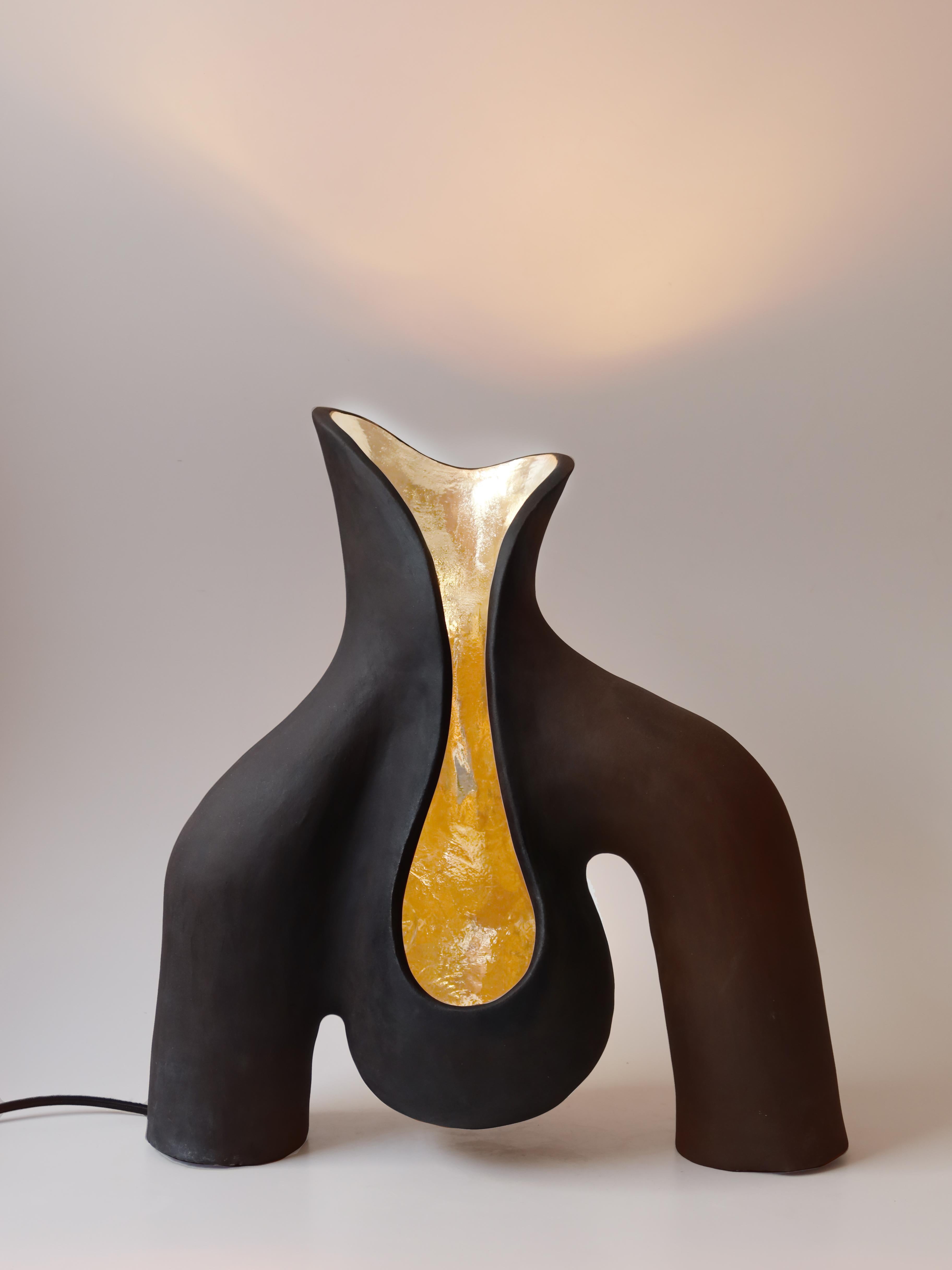 South African Unique Black and Gold Womb Lamp by Jan Ernst