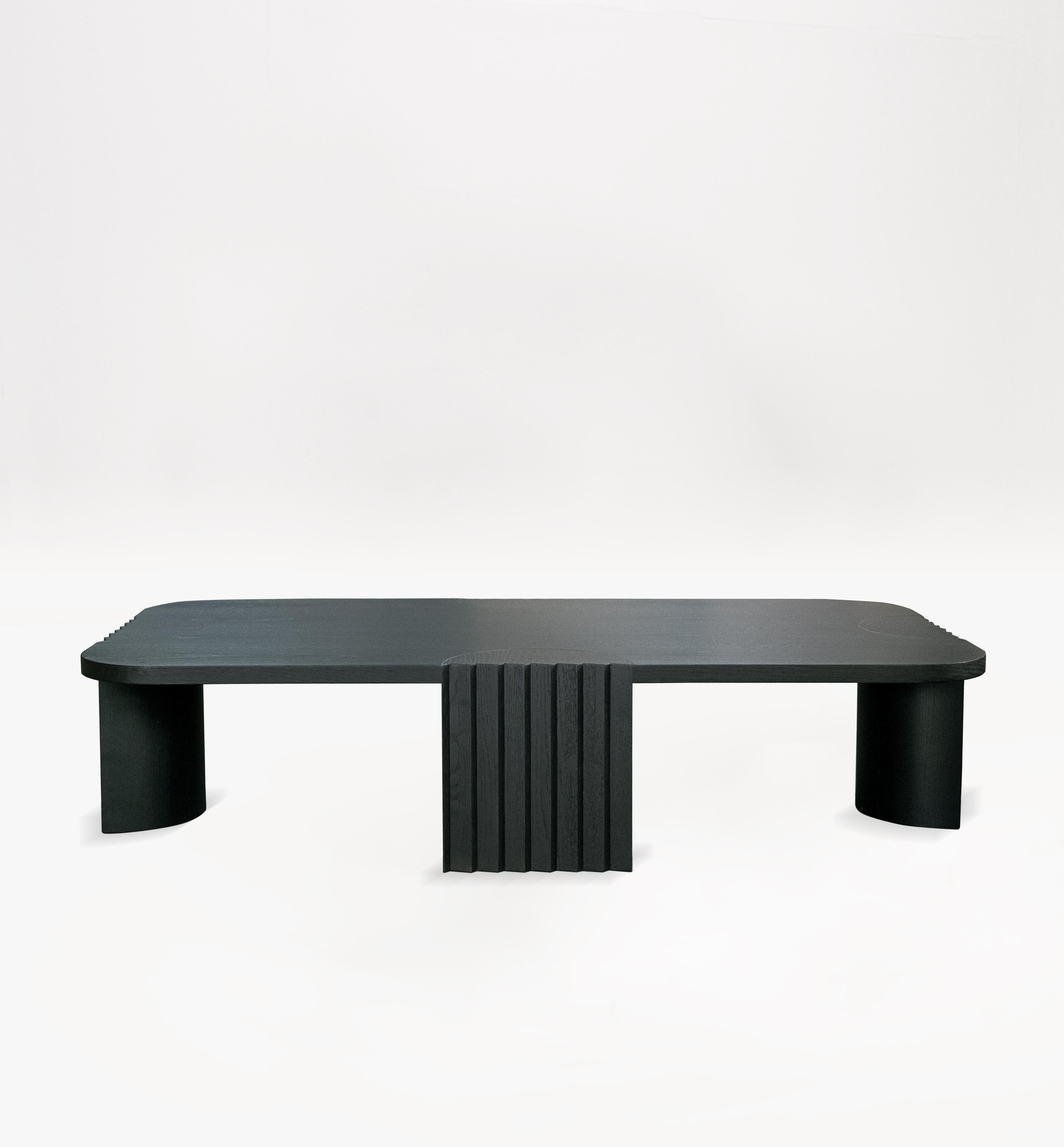 Unique black caravel table by Collector
Dimensions: W 150 x D 80 x H 35 cm
Materials: fabric, walnut wood 
Other materials available. 

Colombo, the Italian explorer, left from Portugal with 3 (as low tables are) CARAVELS to discover the