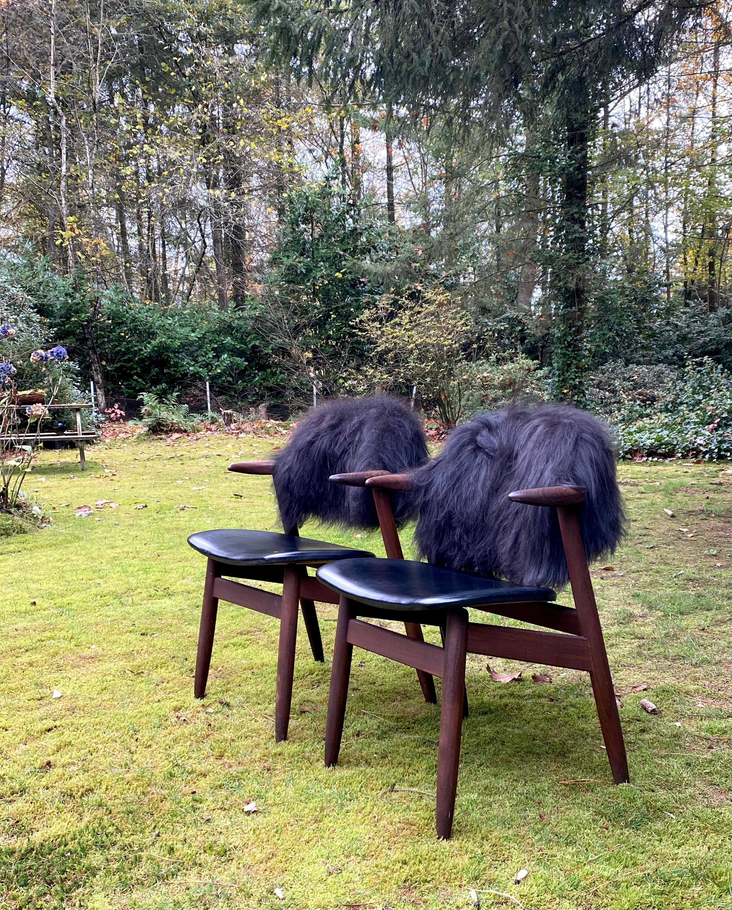 Mid-Century Modern Unique Black Cowhorn Chairs by Tijsseling for Hulmefa, Set of Four, 1960s