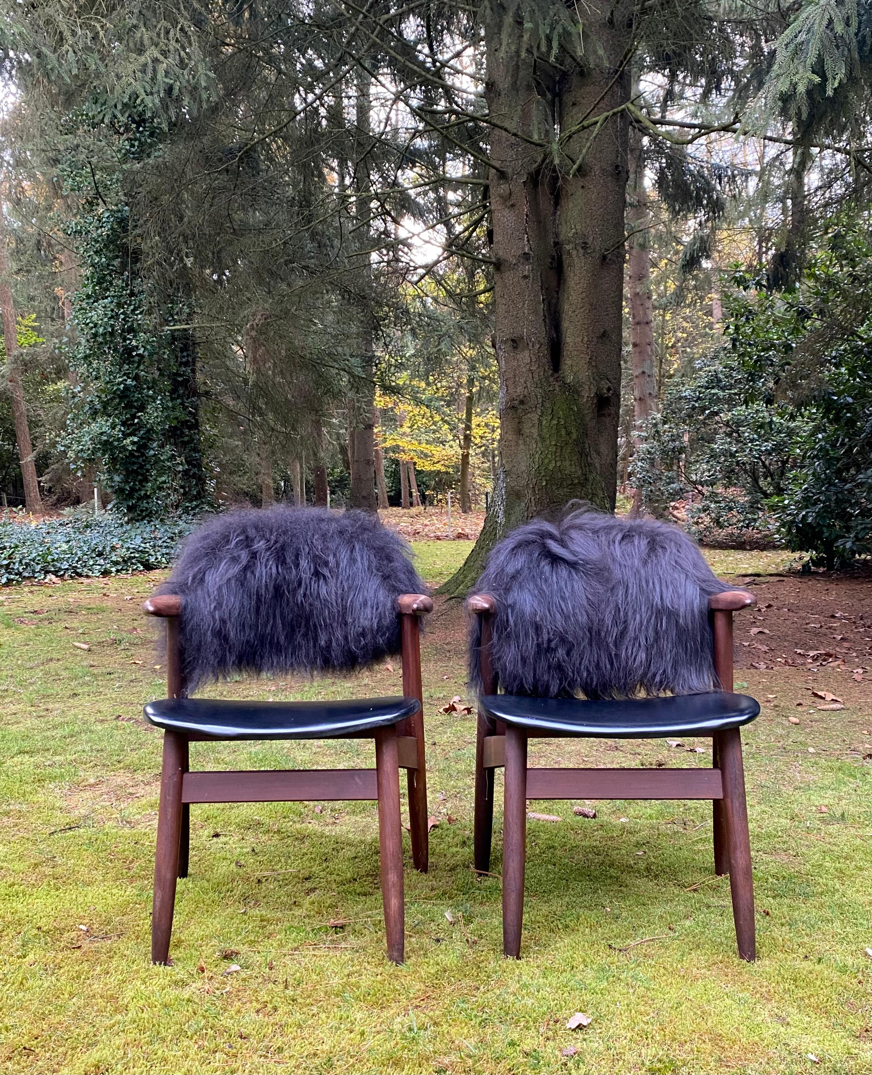 Dutch Unique Black Cowhorn Chairs by Tijsseling for Hulmefa, Set of Four, 1960s