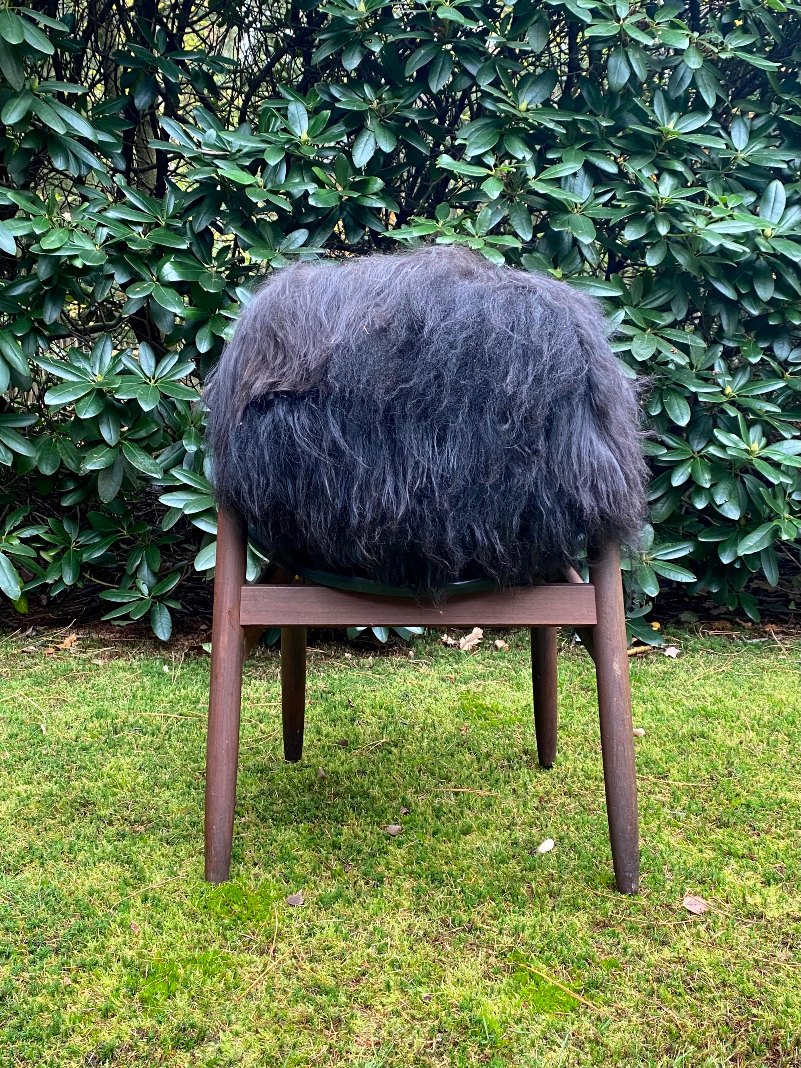 Sheepskin Unique Black Cowhorn Chairs by Tijsseling for Hulmefa, Set of Four, 1960s
