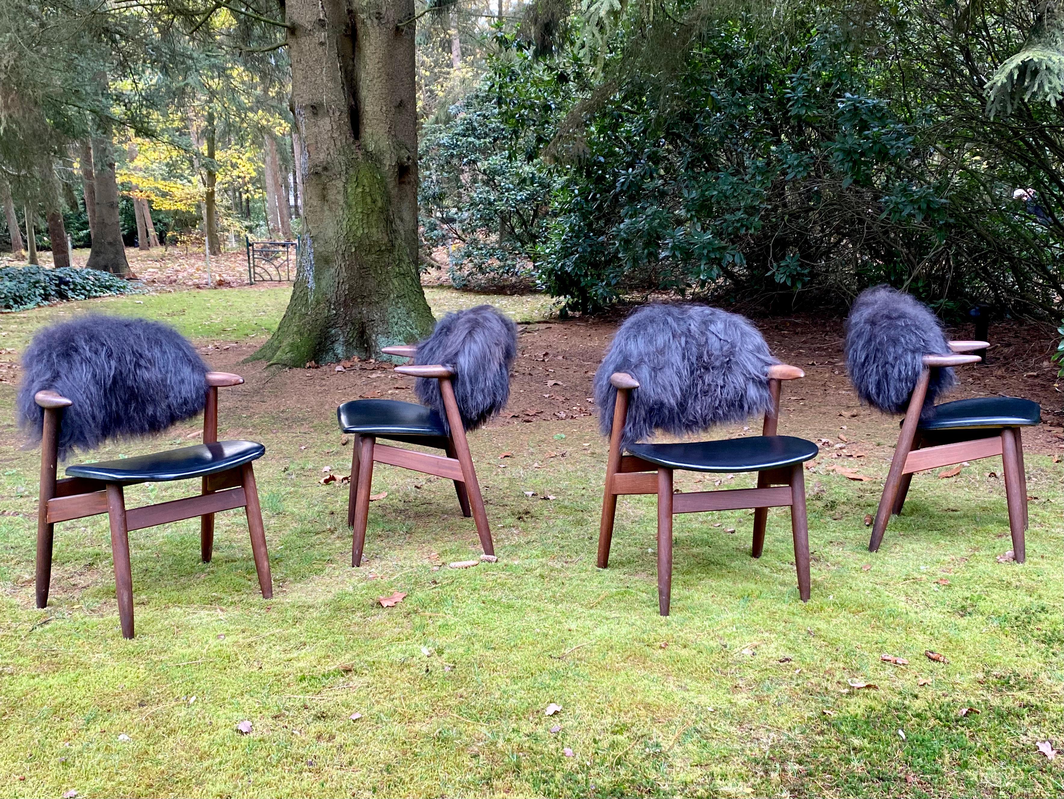 Unique Black Cowhorn Chairs by Tijsseling for Hulmefa, Set of Four, 1960s 1