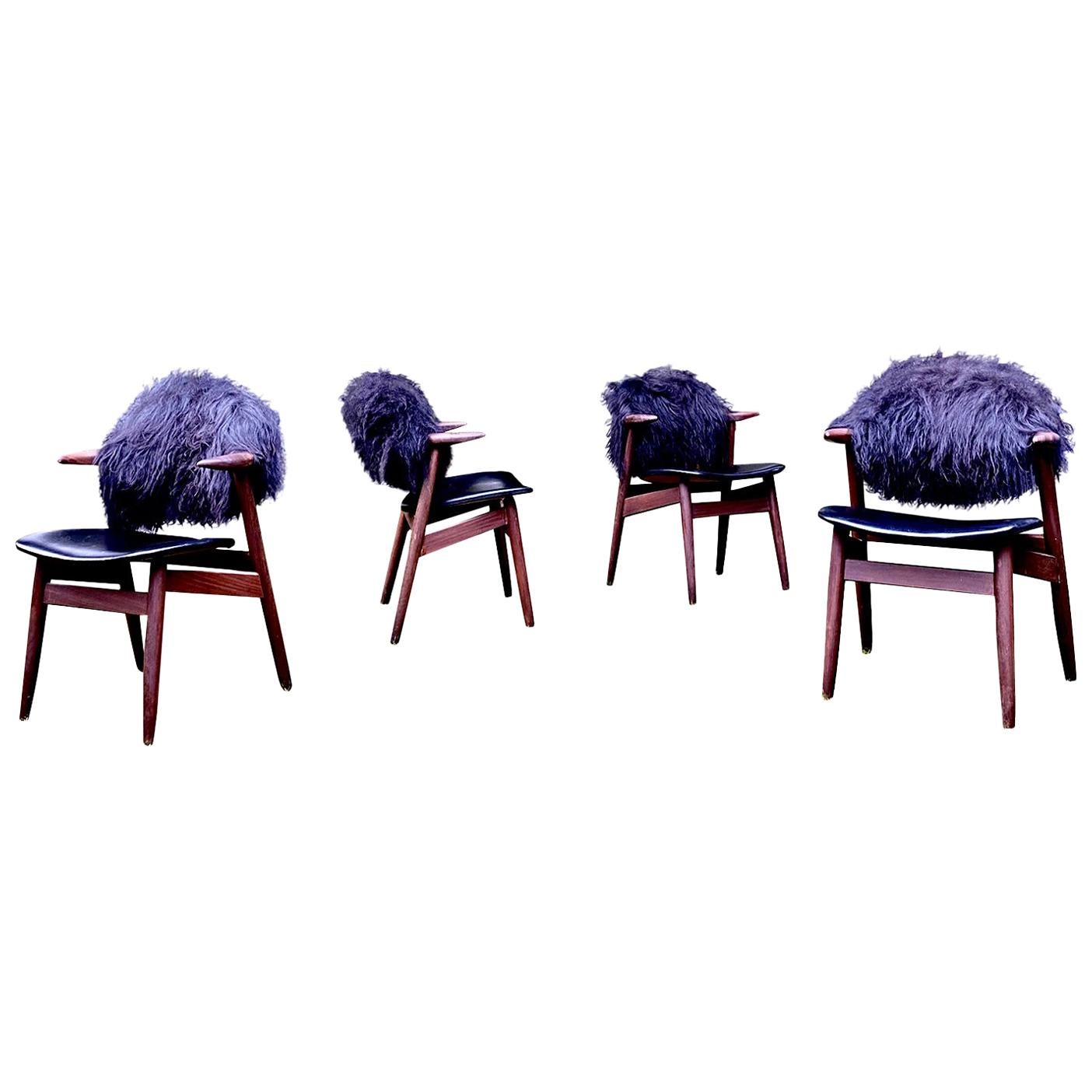 Unique Black Cowhorn Chairs by Tijsseling for Hulmefa, Set of Four, 1960s